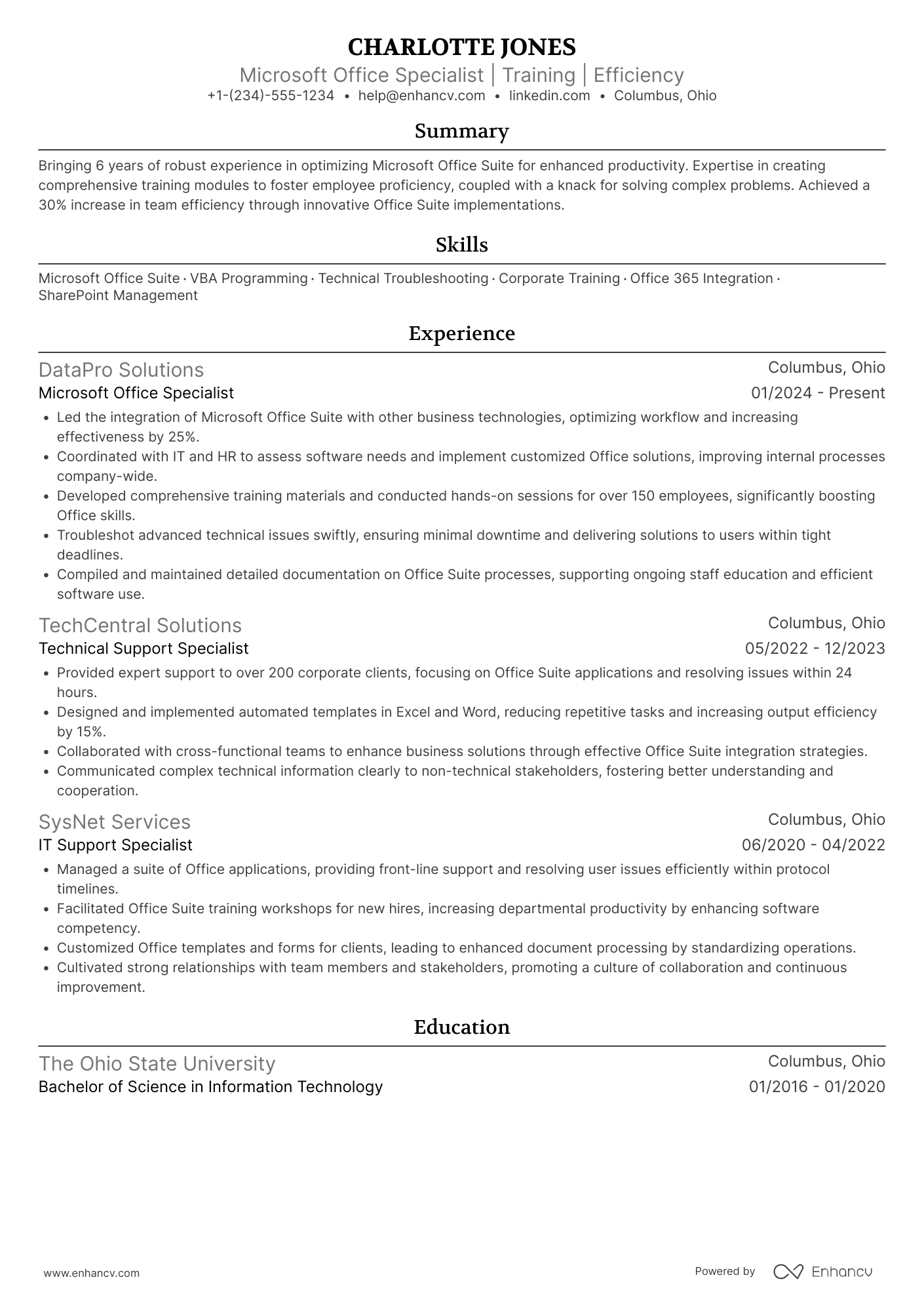 Microsoft Office Specialist Resume Example