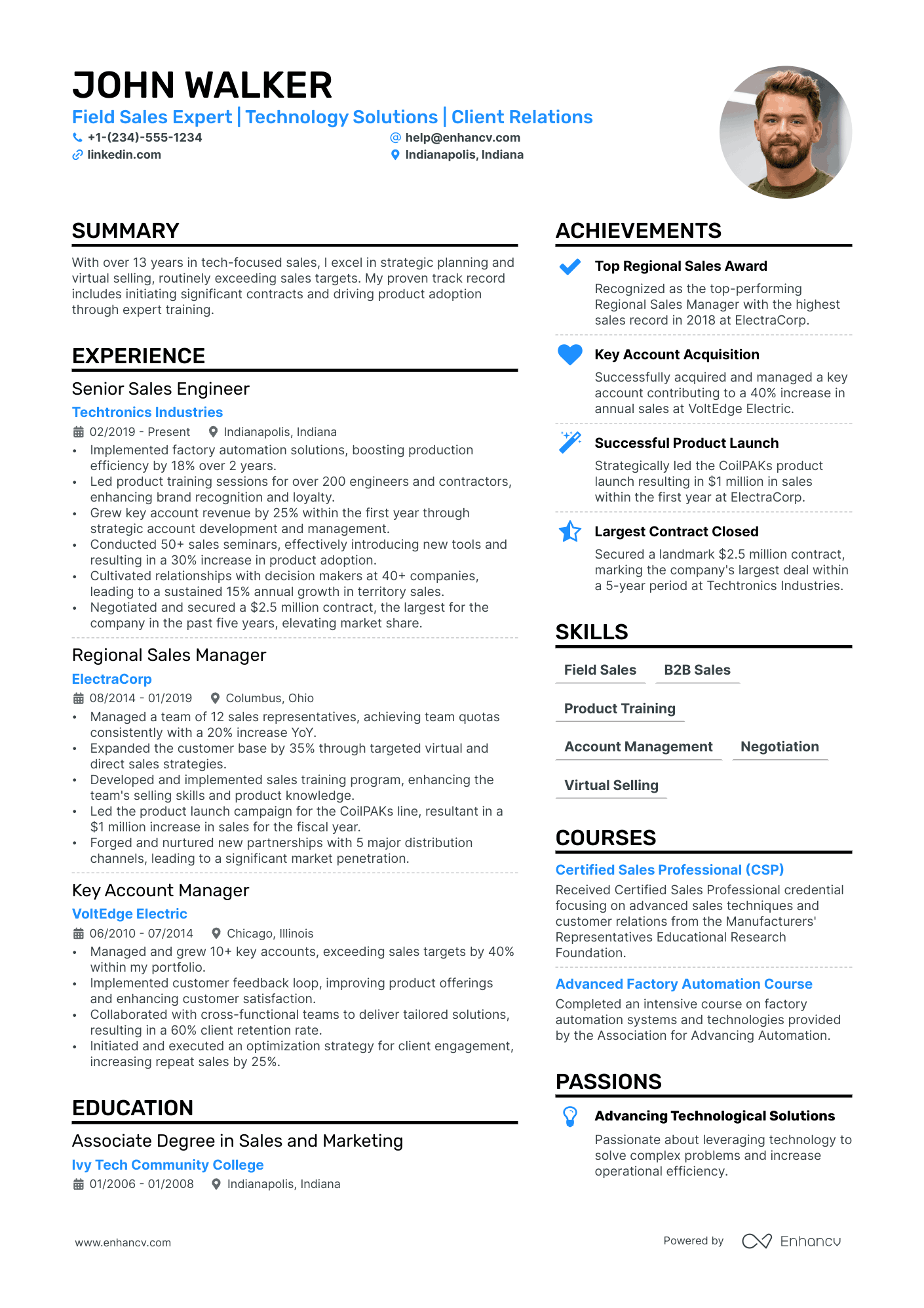 Field Sales Representative Resume Example