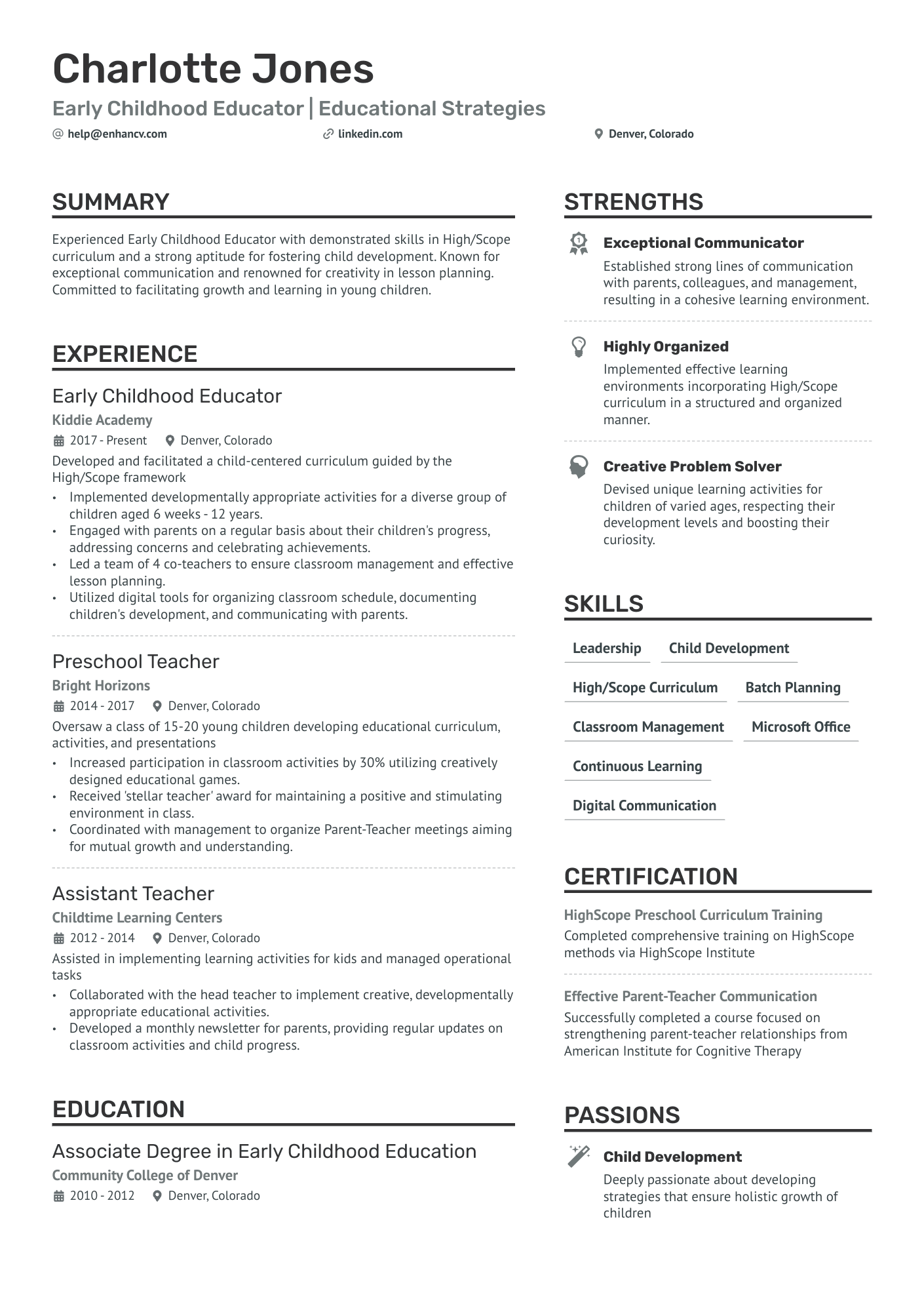 Senior Preschool Teacher Resume Example