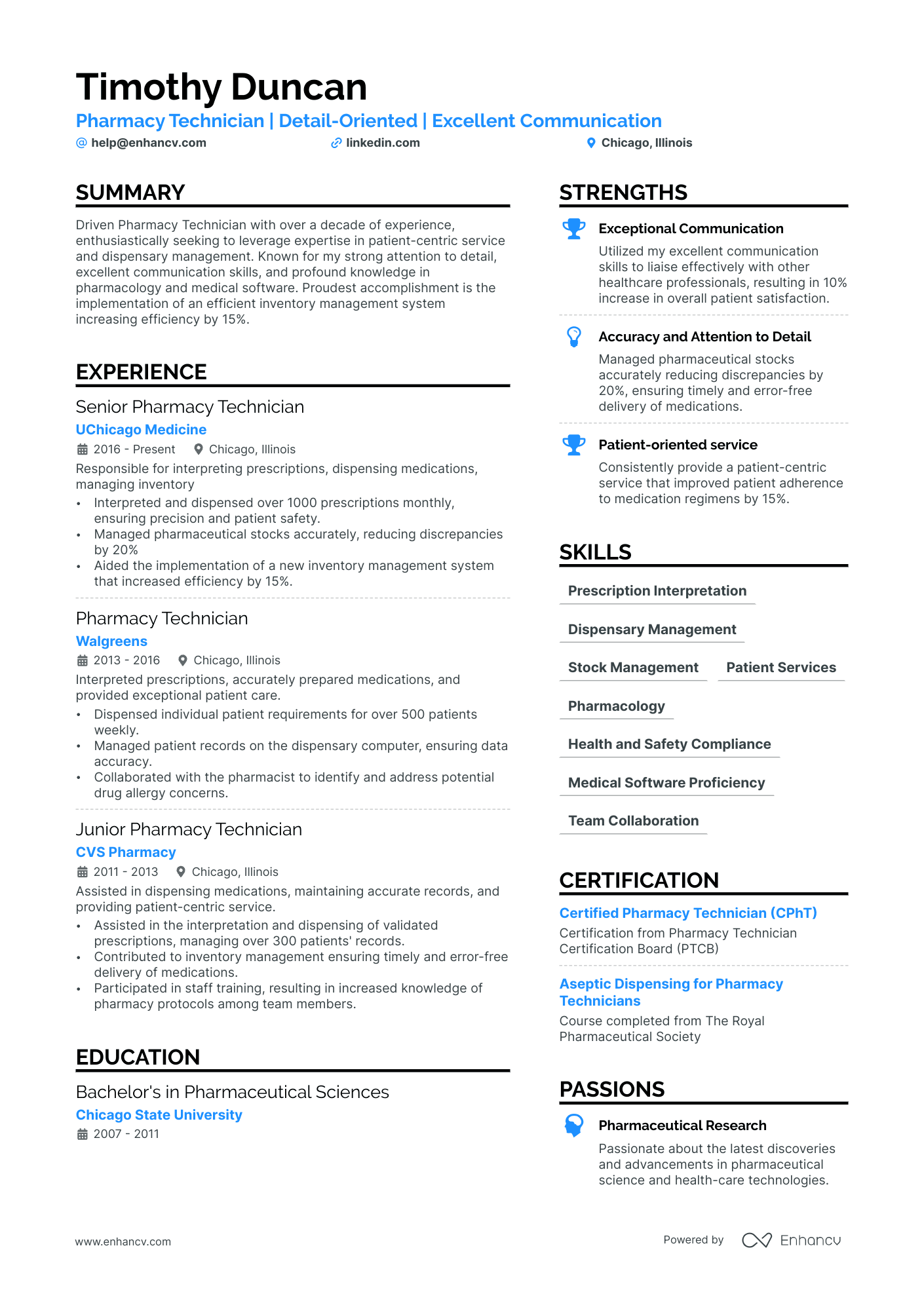 Hospital Pharmacy Technician Resume Example