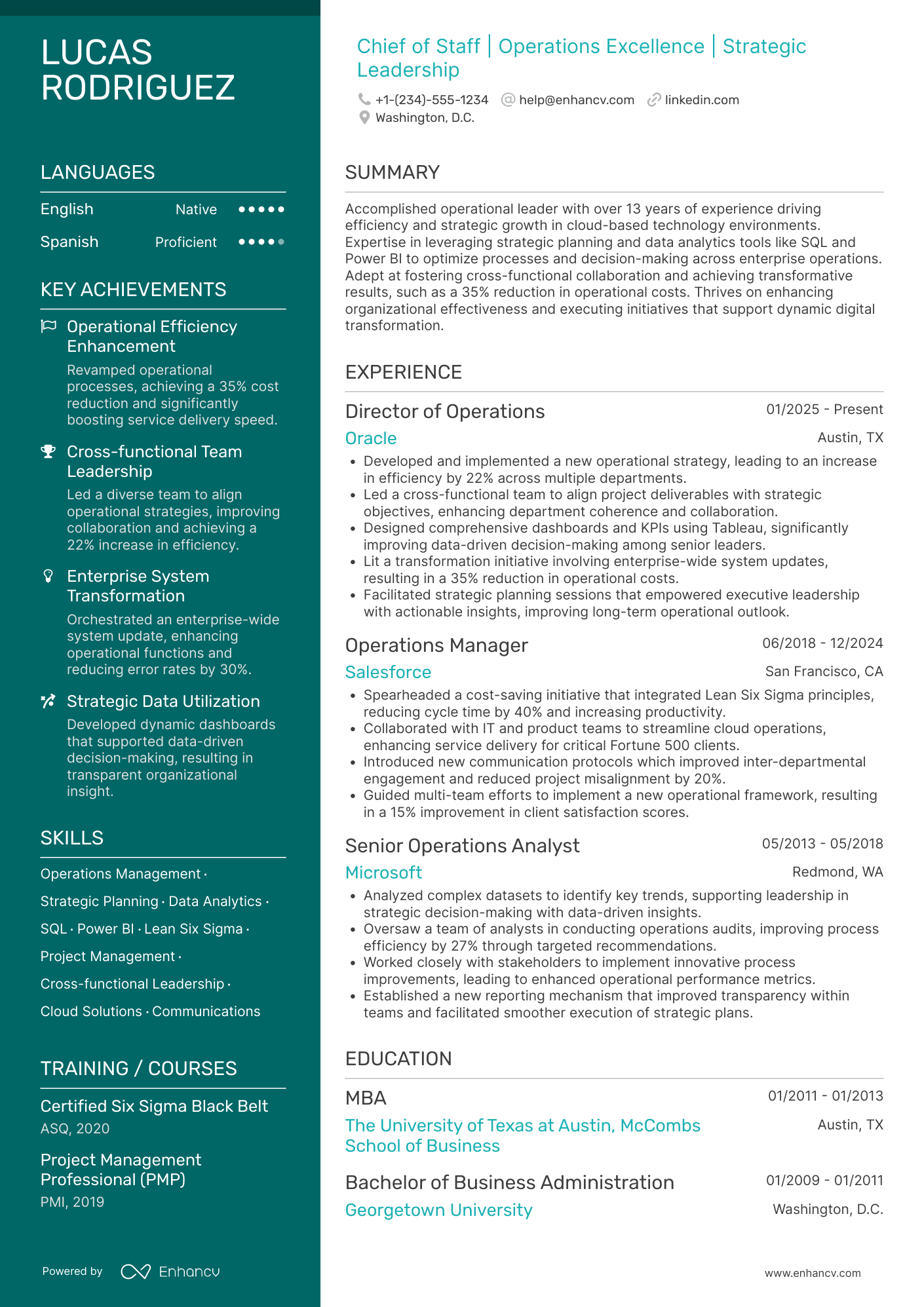 Chief of Staff for Operations Resume Example