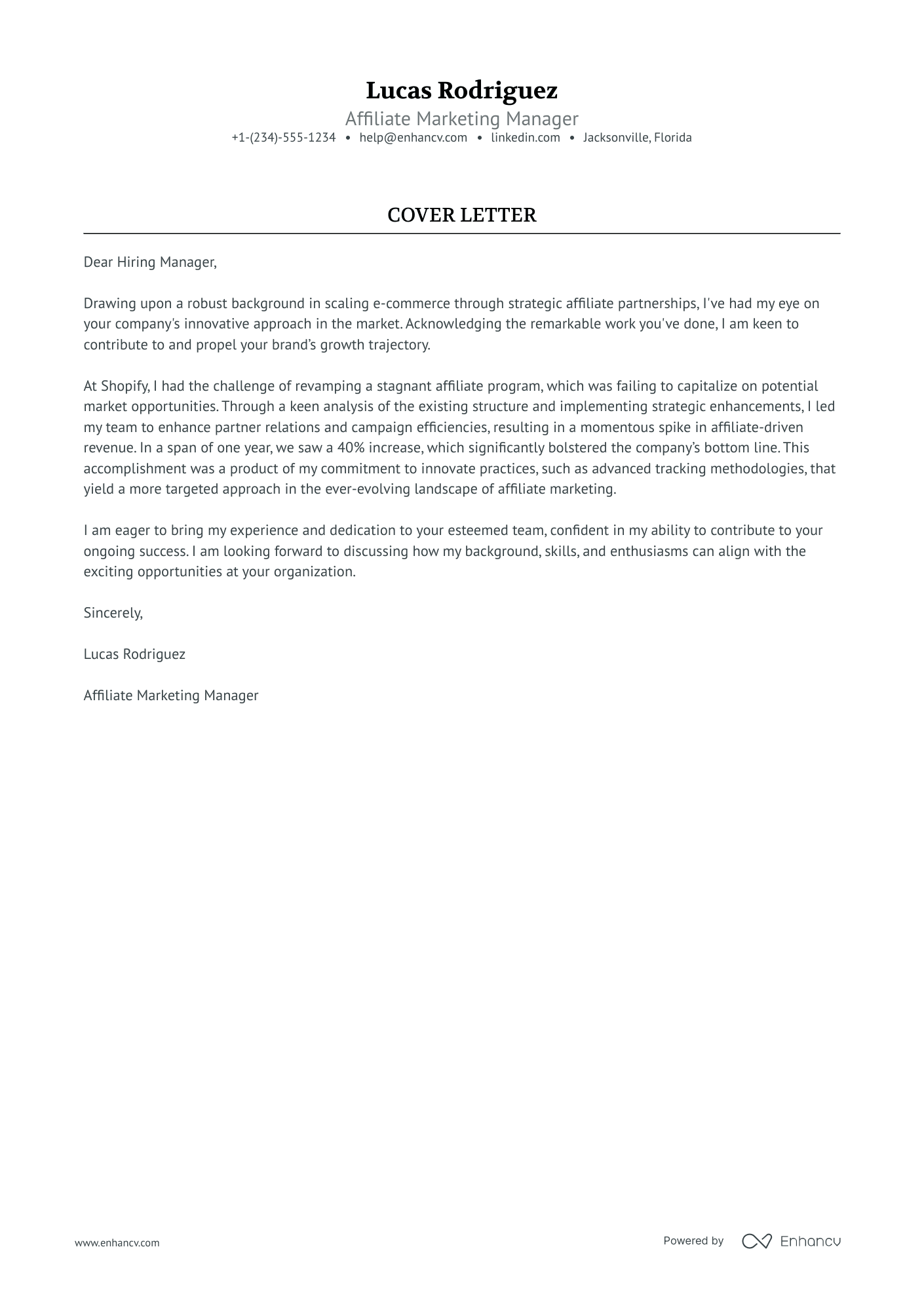 Affiliate Marketing Manager Resume Example