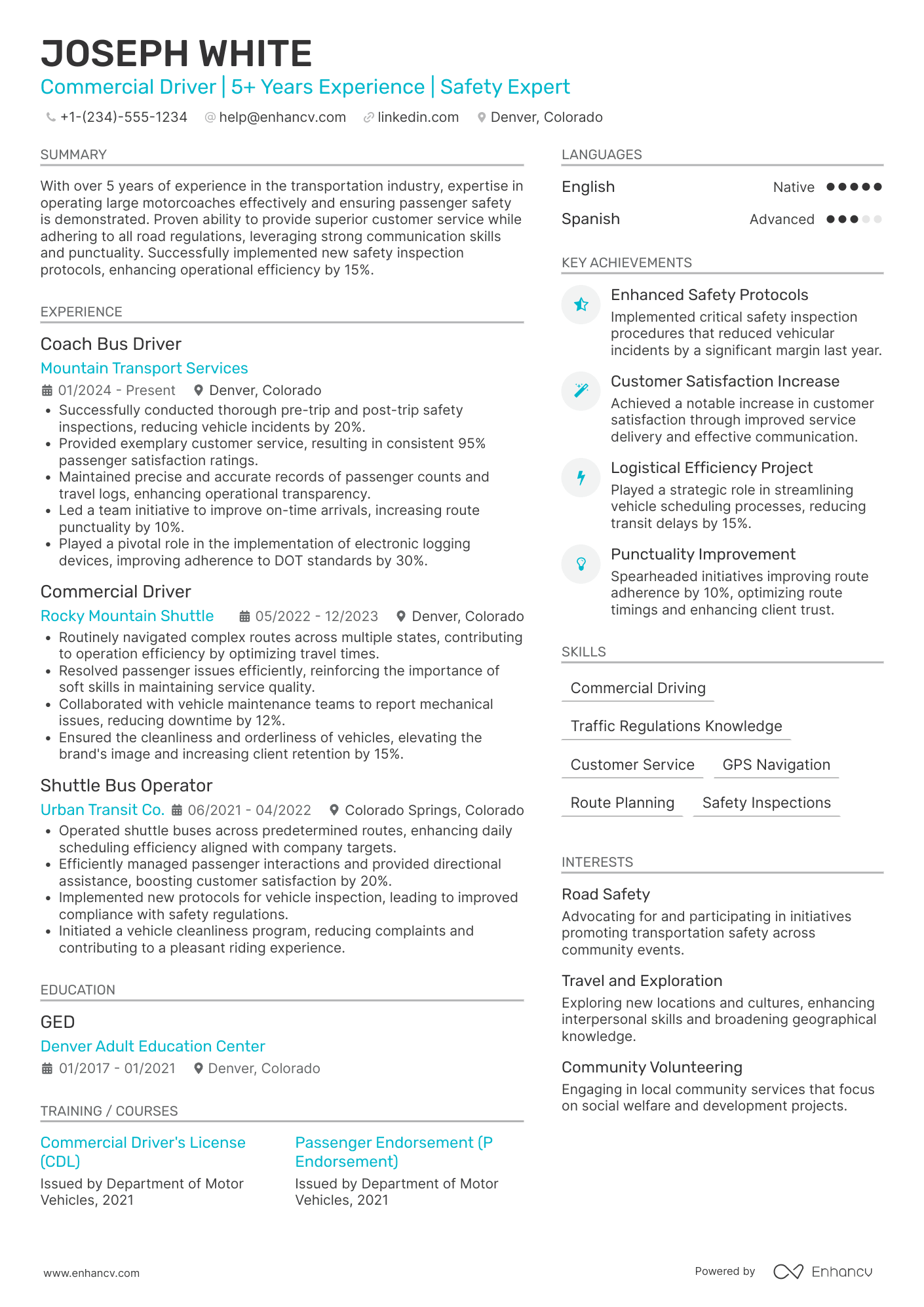 Coach Bus Driver Resume Example