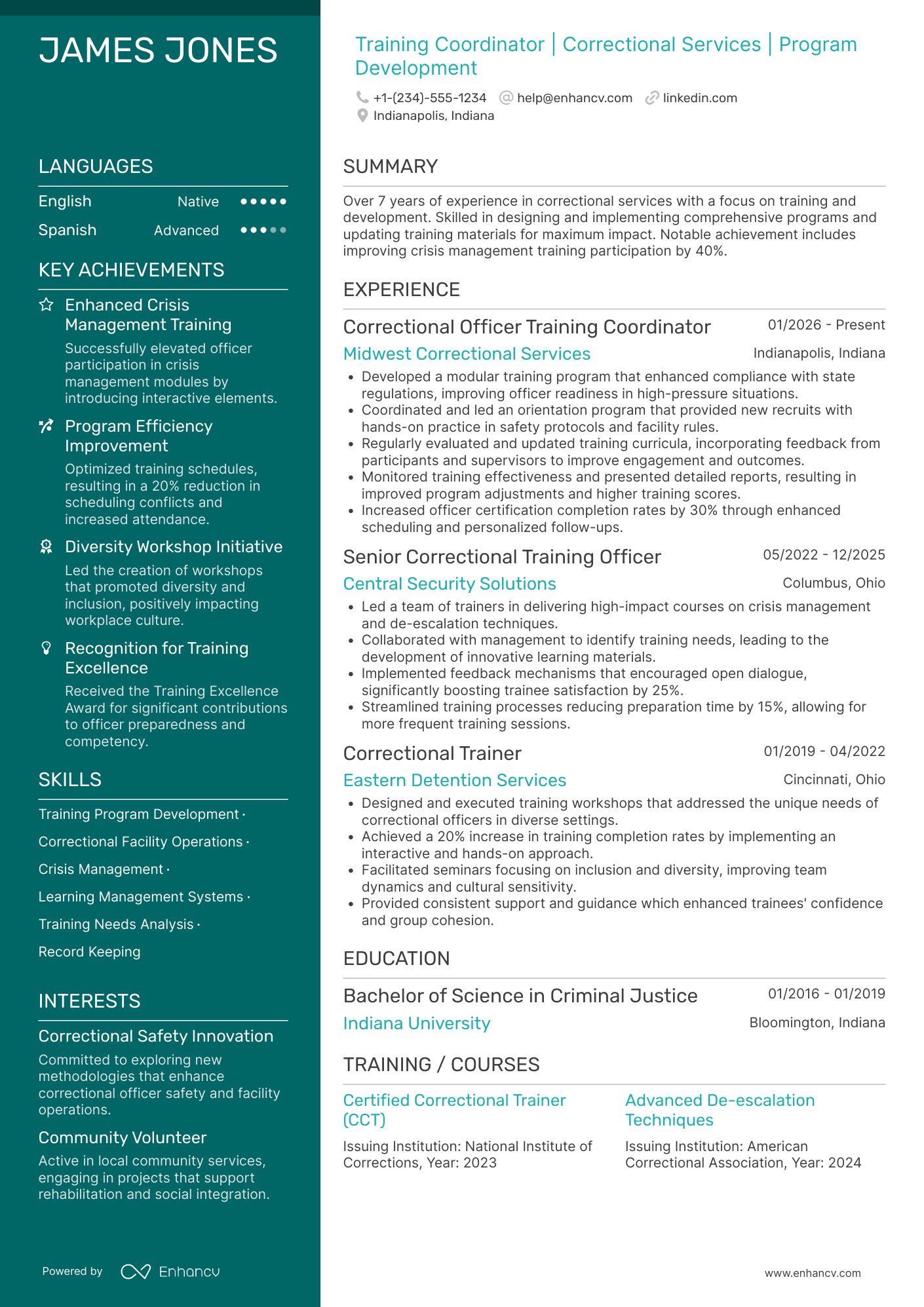 Correctional Officer Training Coordinator Resume Example