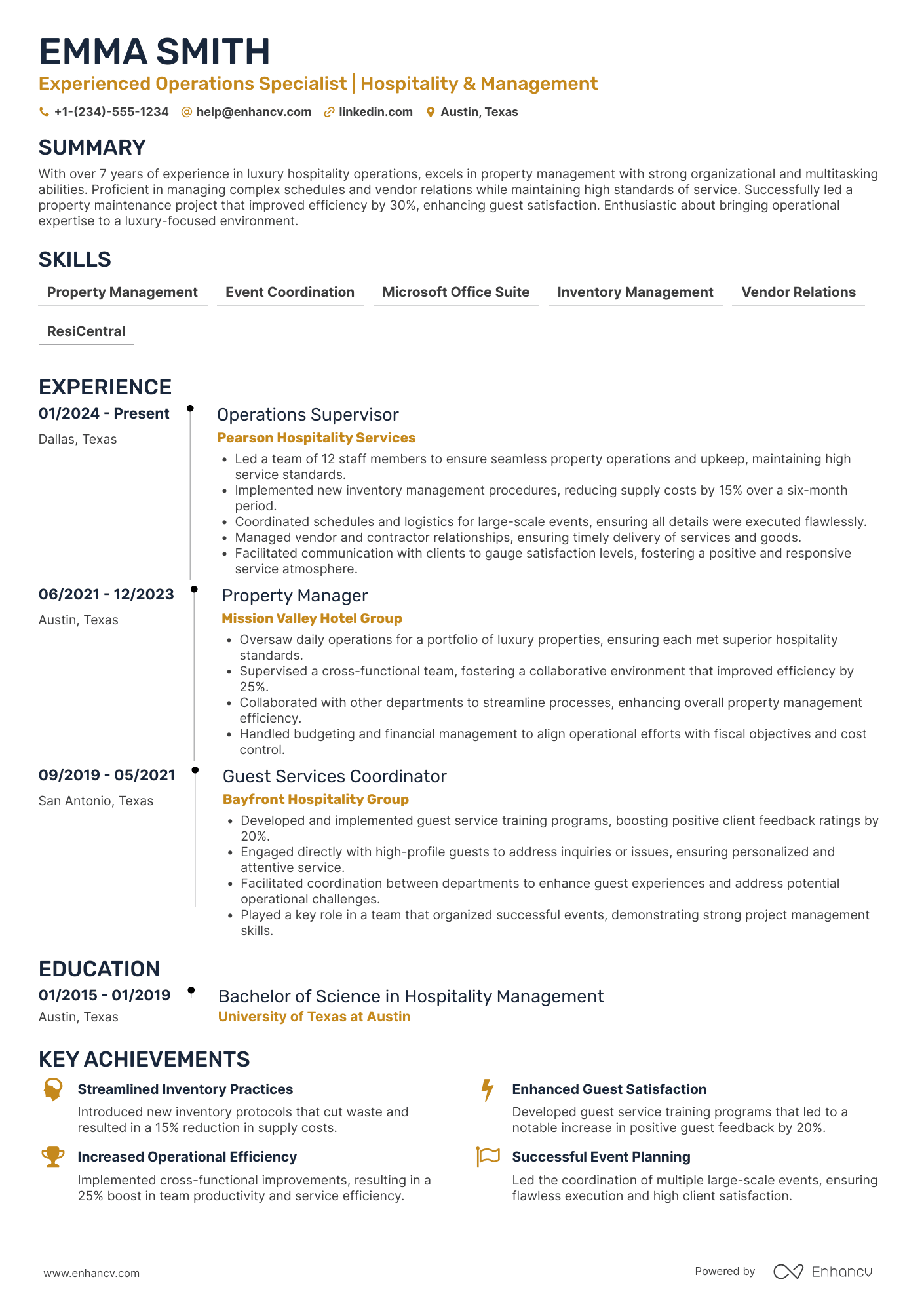 Assistant House Manager Resume Example