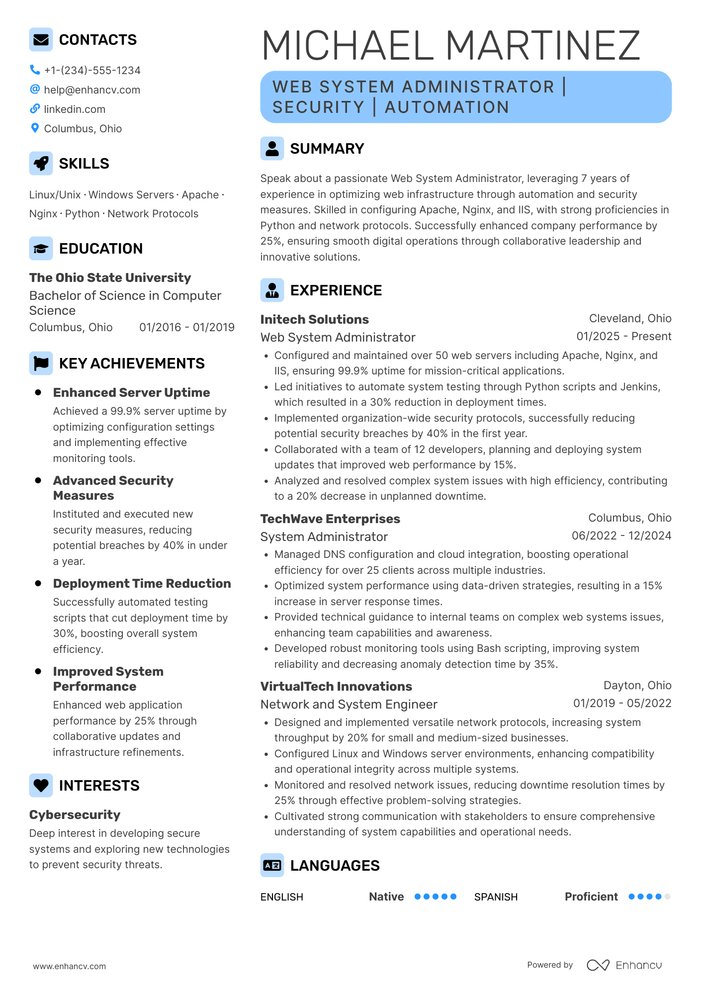 Web System Administrator Resume Example