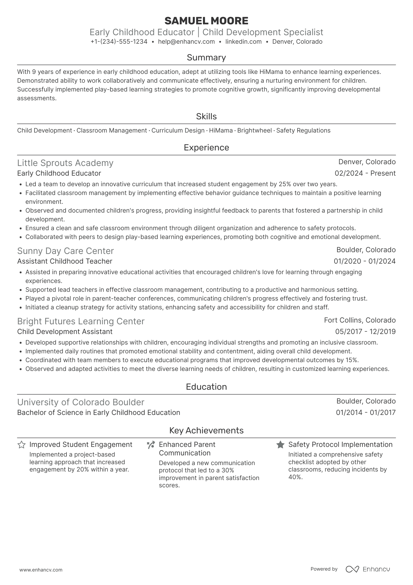 Early Childhood Teacher Assistant Resume Example