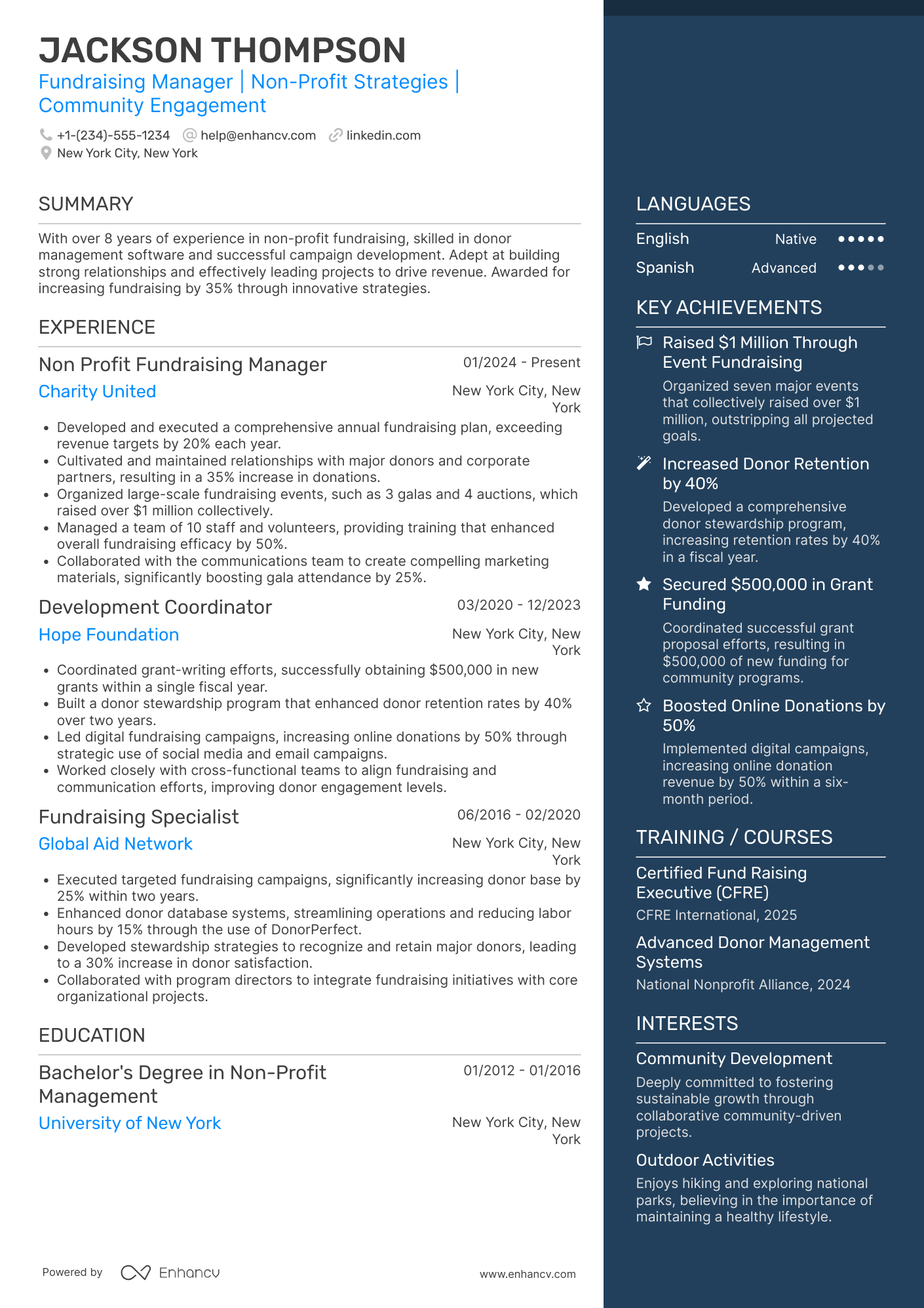 Non Profit Fundraising Manager Resume Example
