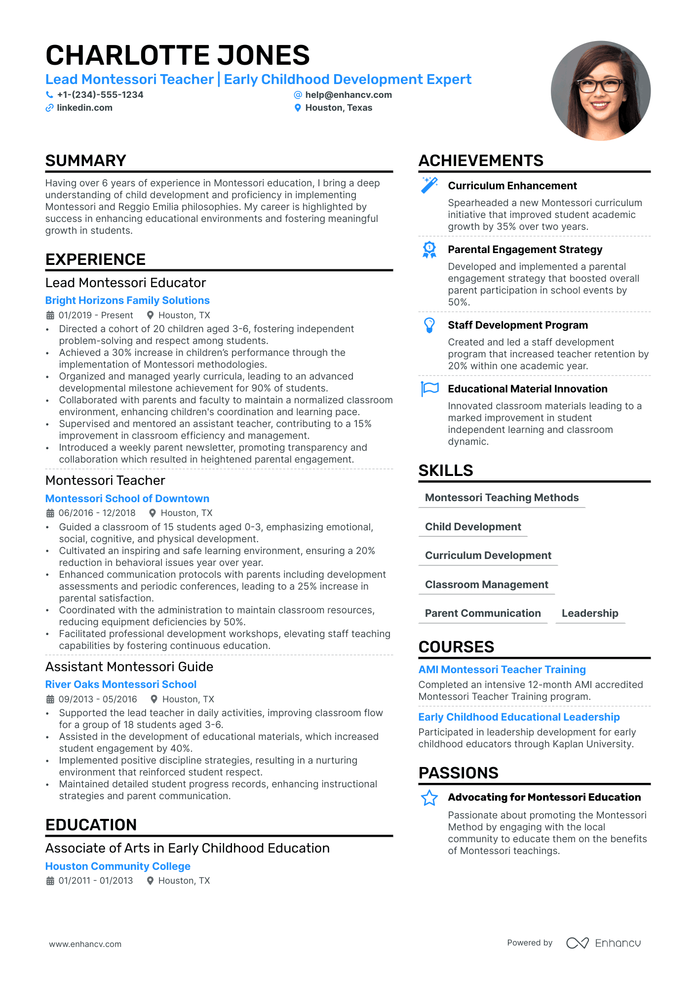 Montessori Teacher Resume Example