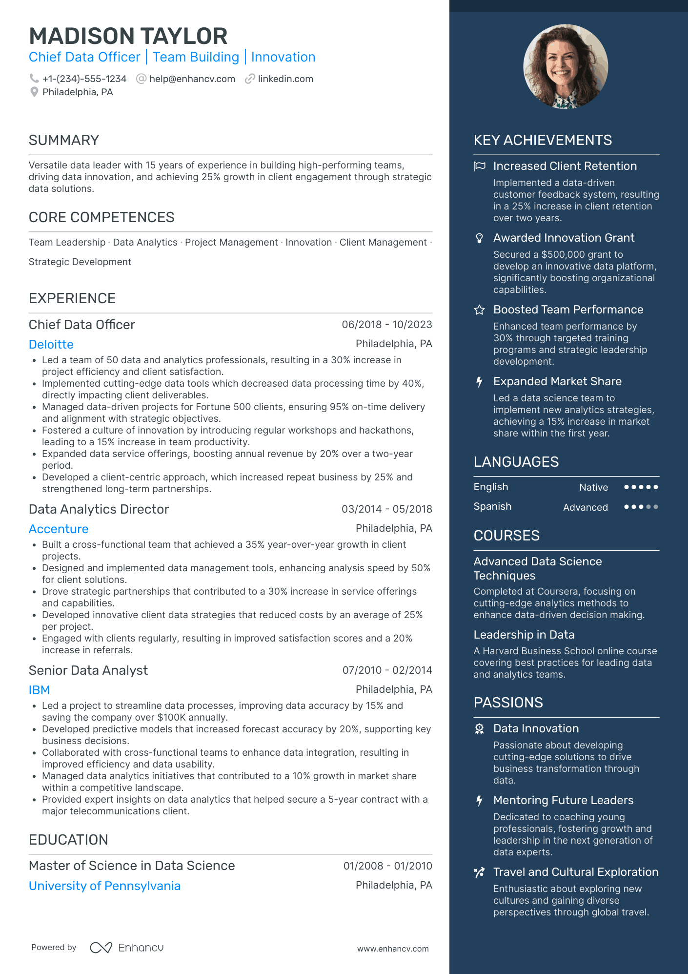 Chief Data Officer for Retail Resume Example
