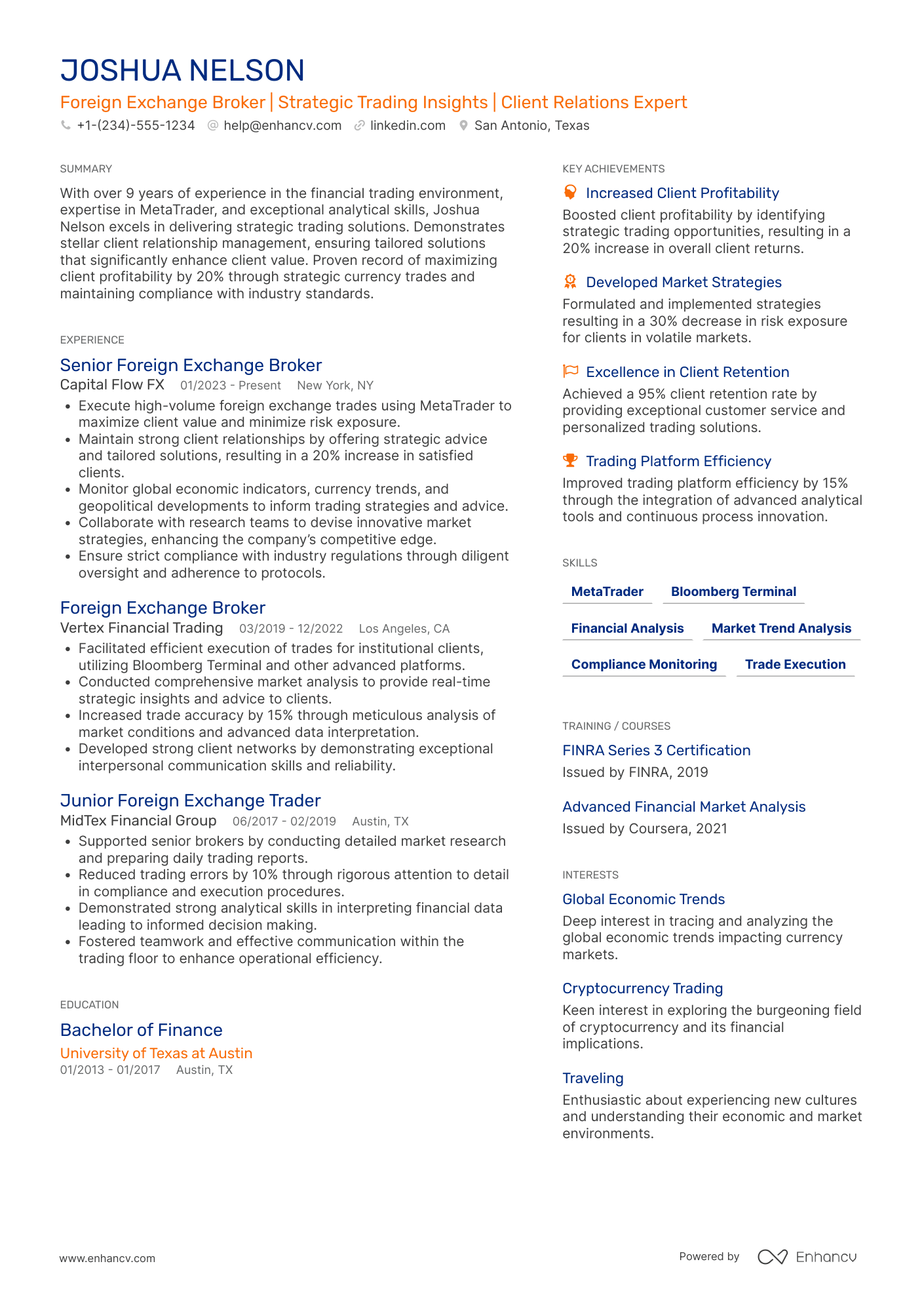 Foreign Exchange Broker Resume Example