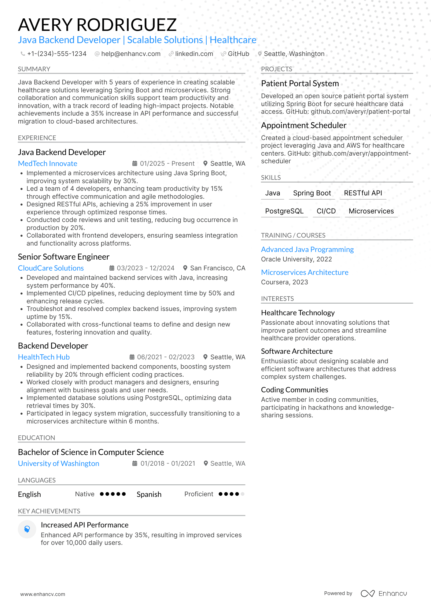 Java Backend Developer Resume Example