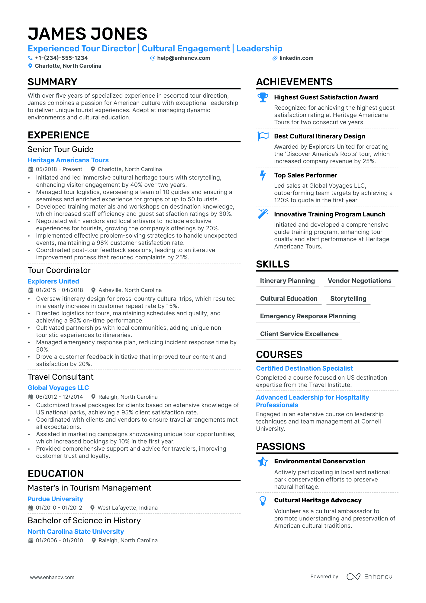 Tour Director Resume Example