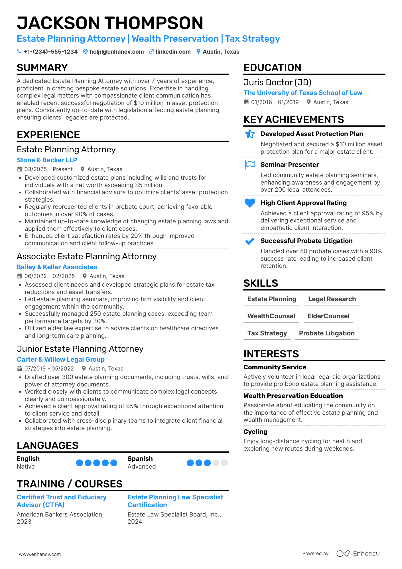 Estate Planning Attorney Resume Example
