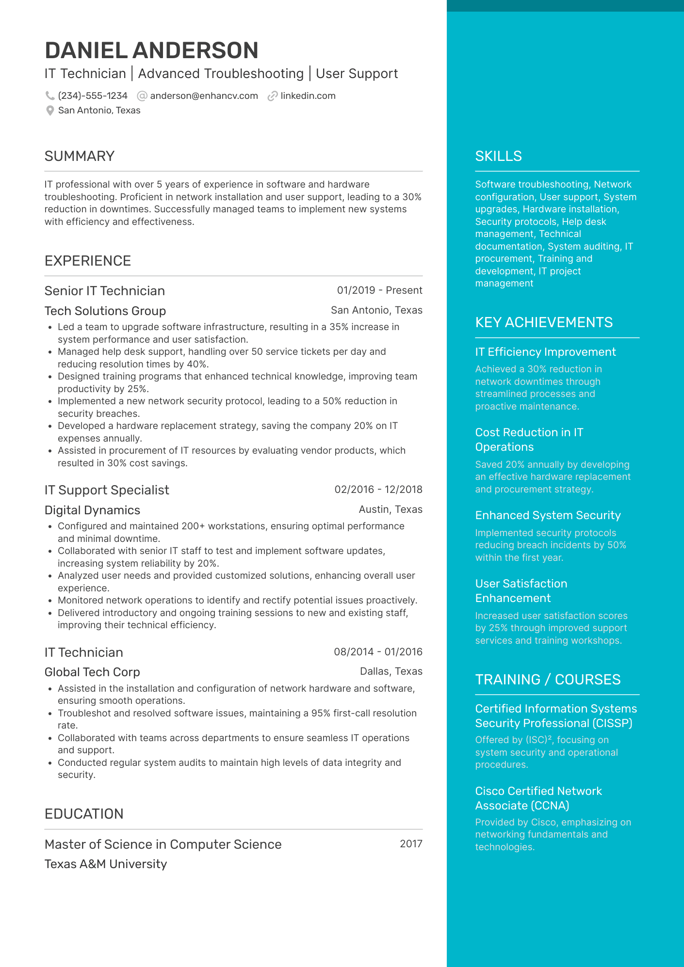 IT Technician Resume Example