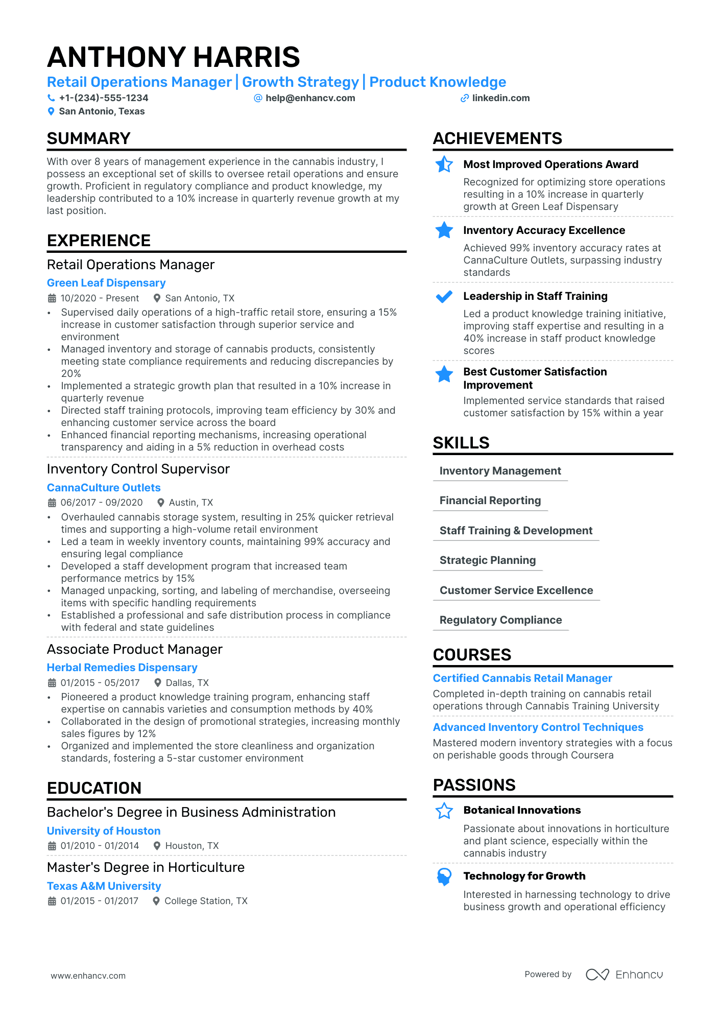 Retail General Manager Resume Example
