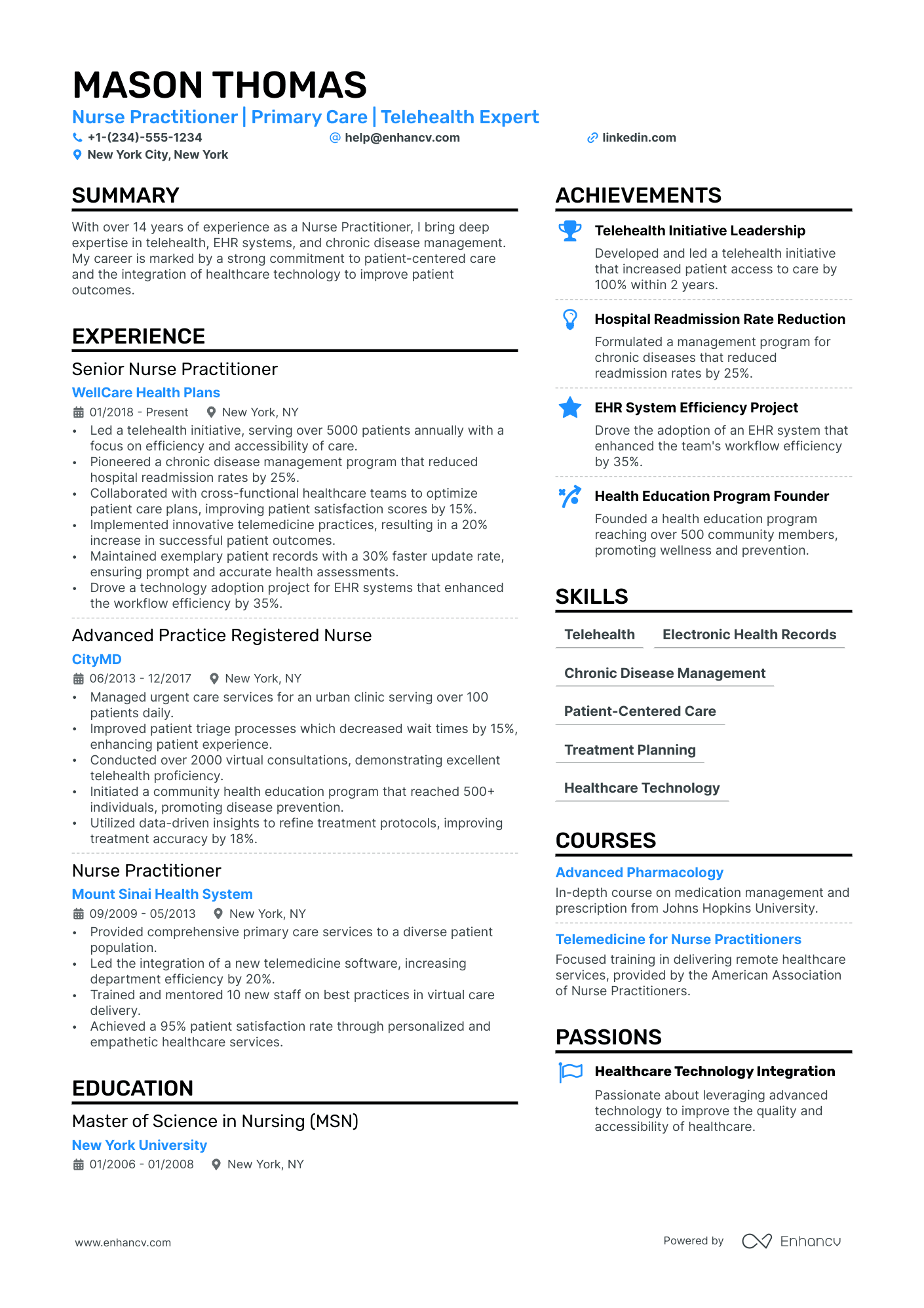 Nurse Practitioner Resume Example