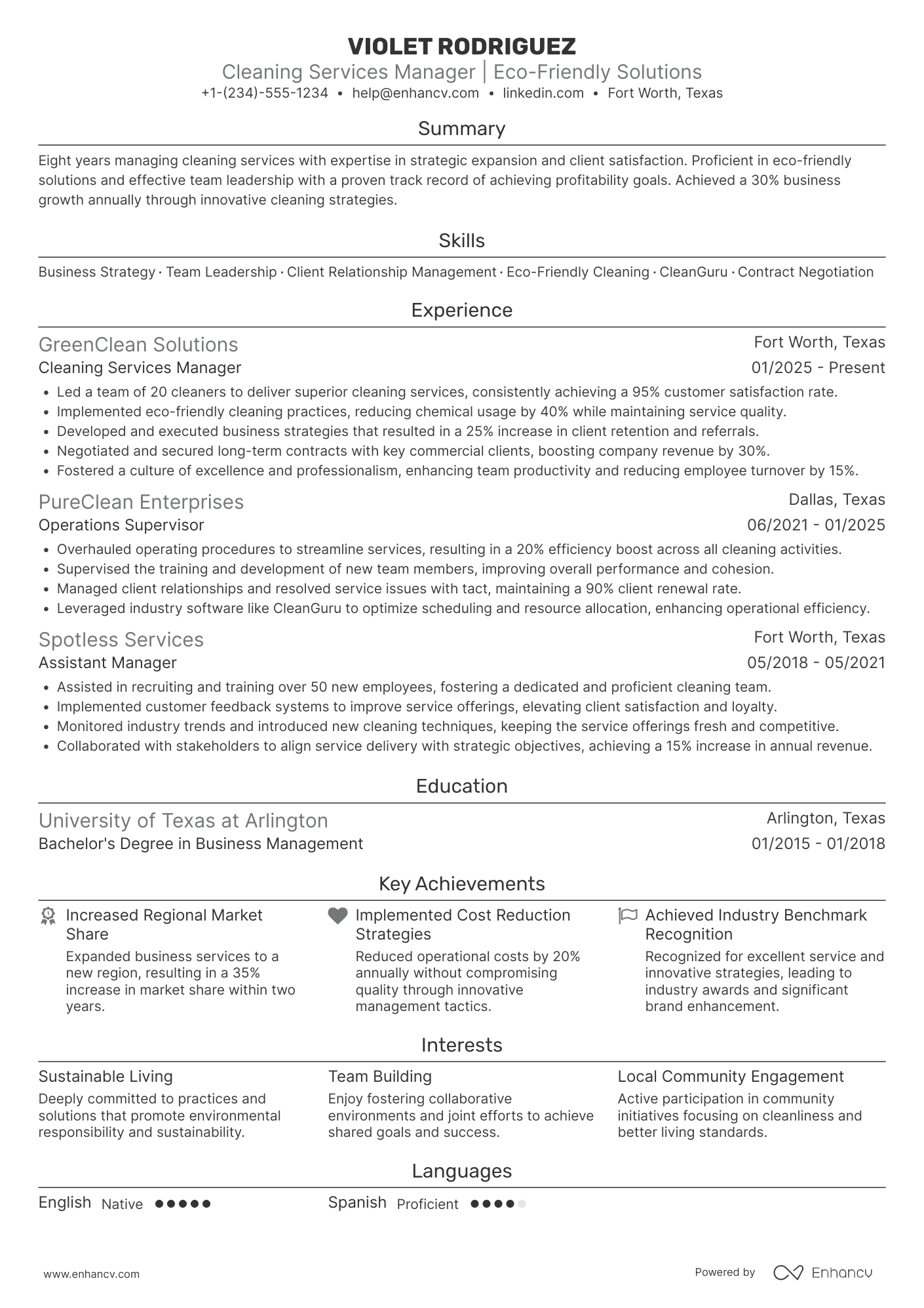 Cleaning Business Owner Resume Example