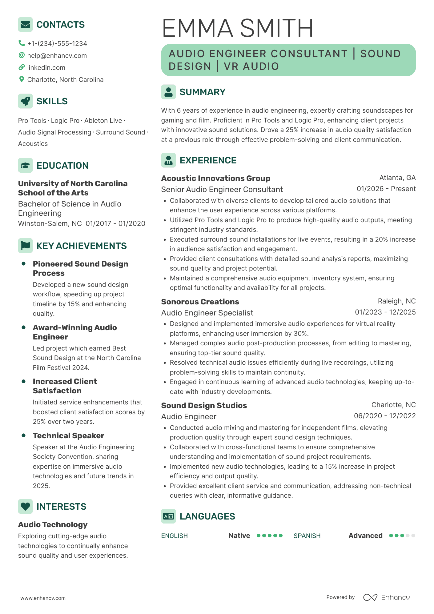 Audio Engineer Consultant Resume Example