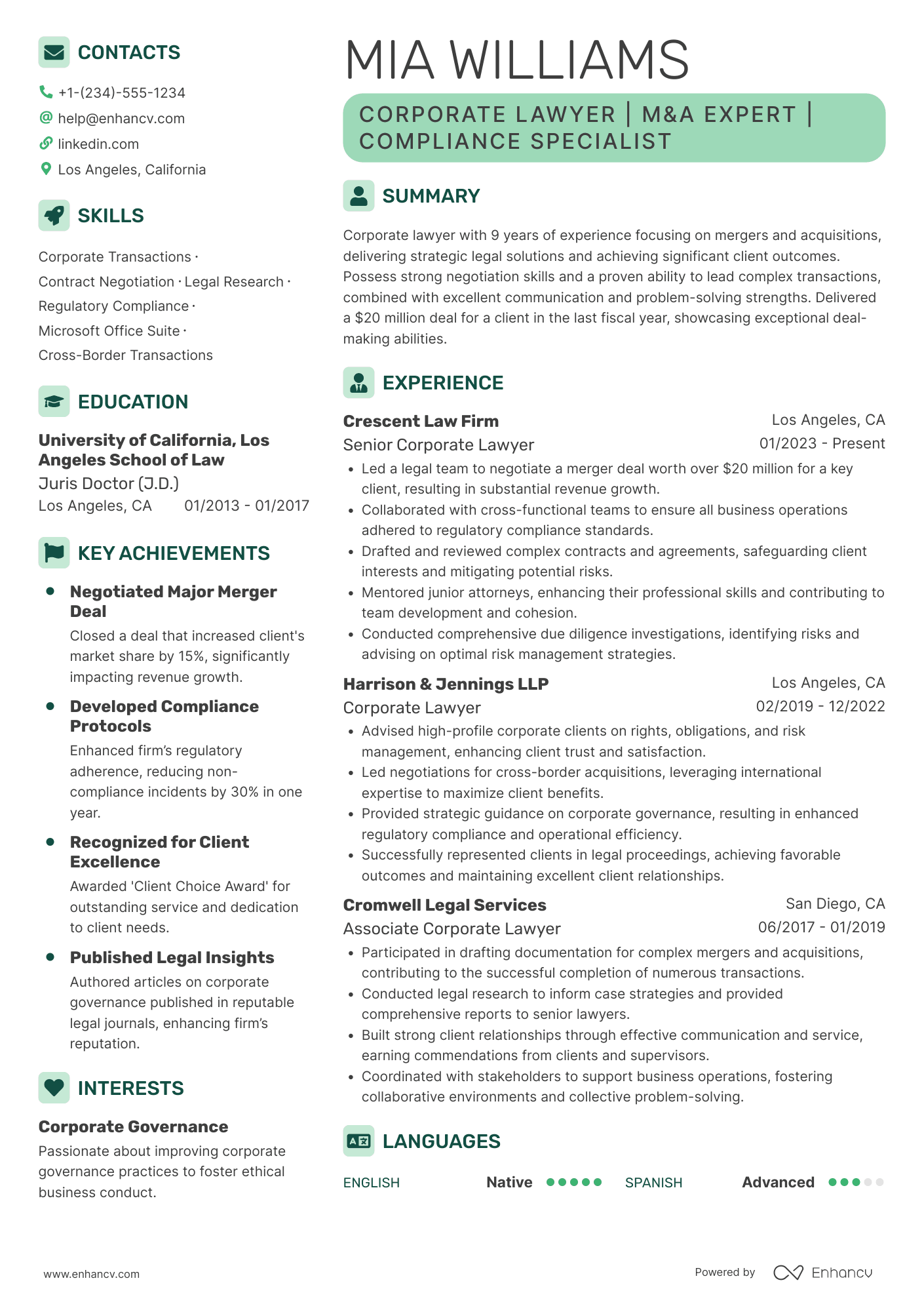 Corporate Lawyer Resume Example