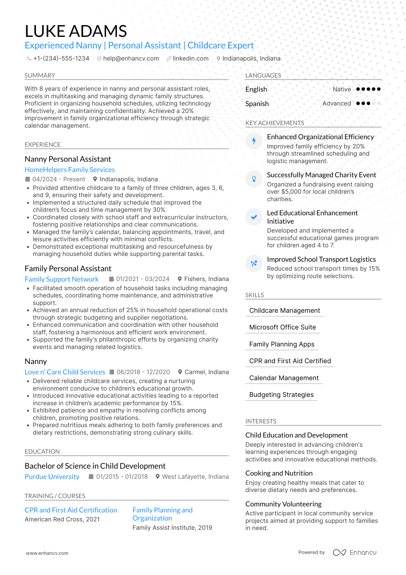 Nanny Personal Assistant Resume Example