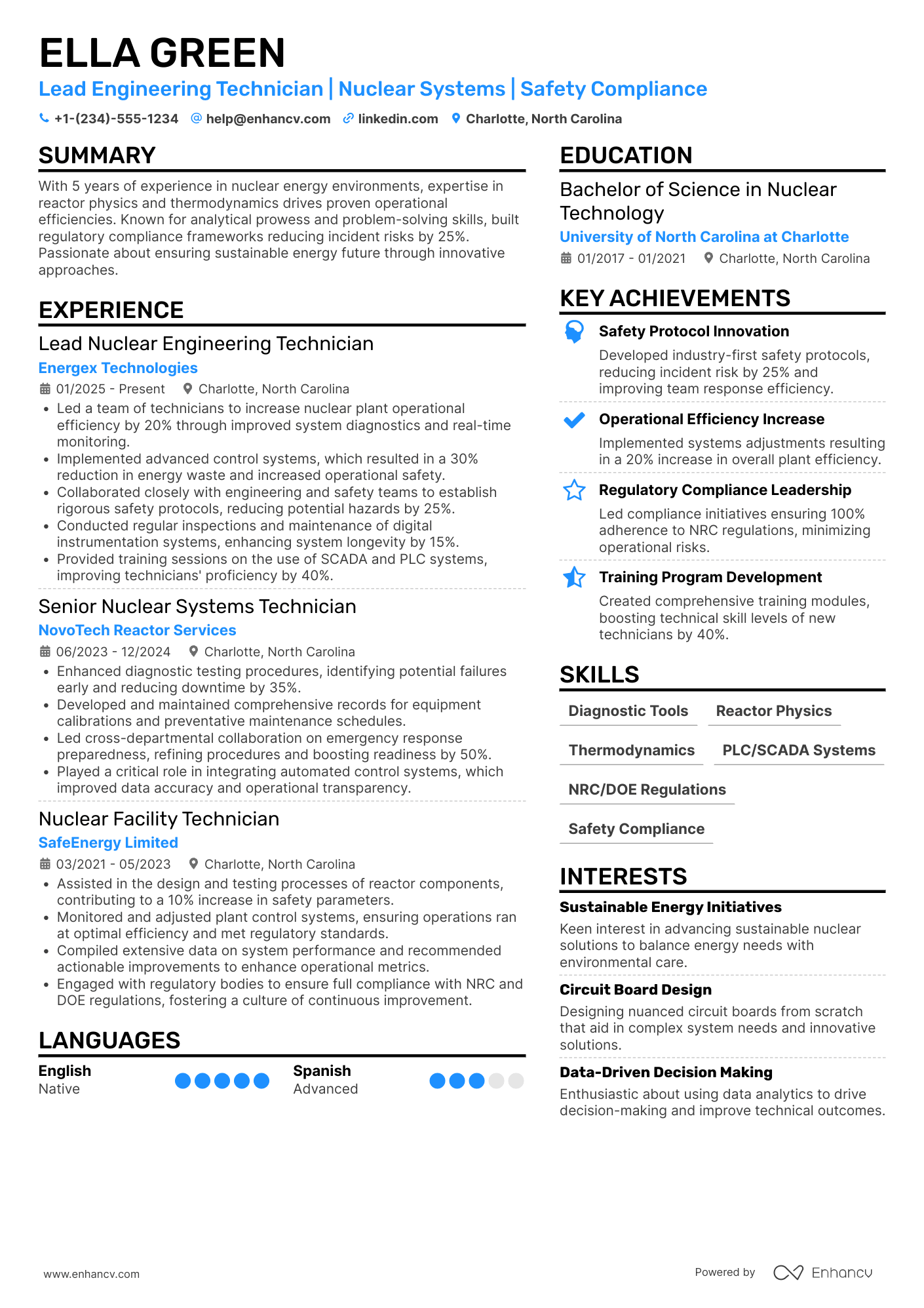 Nuclear Engineering Technician Resume Example
