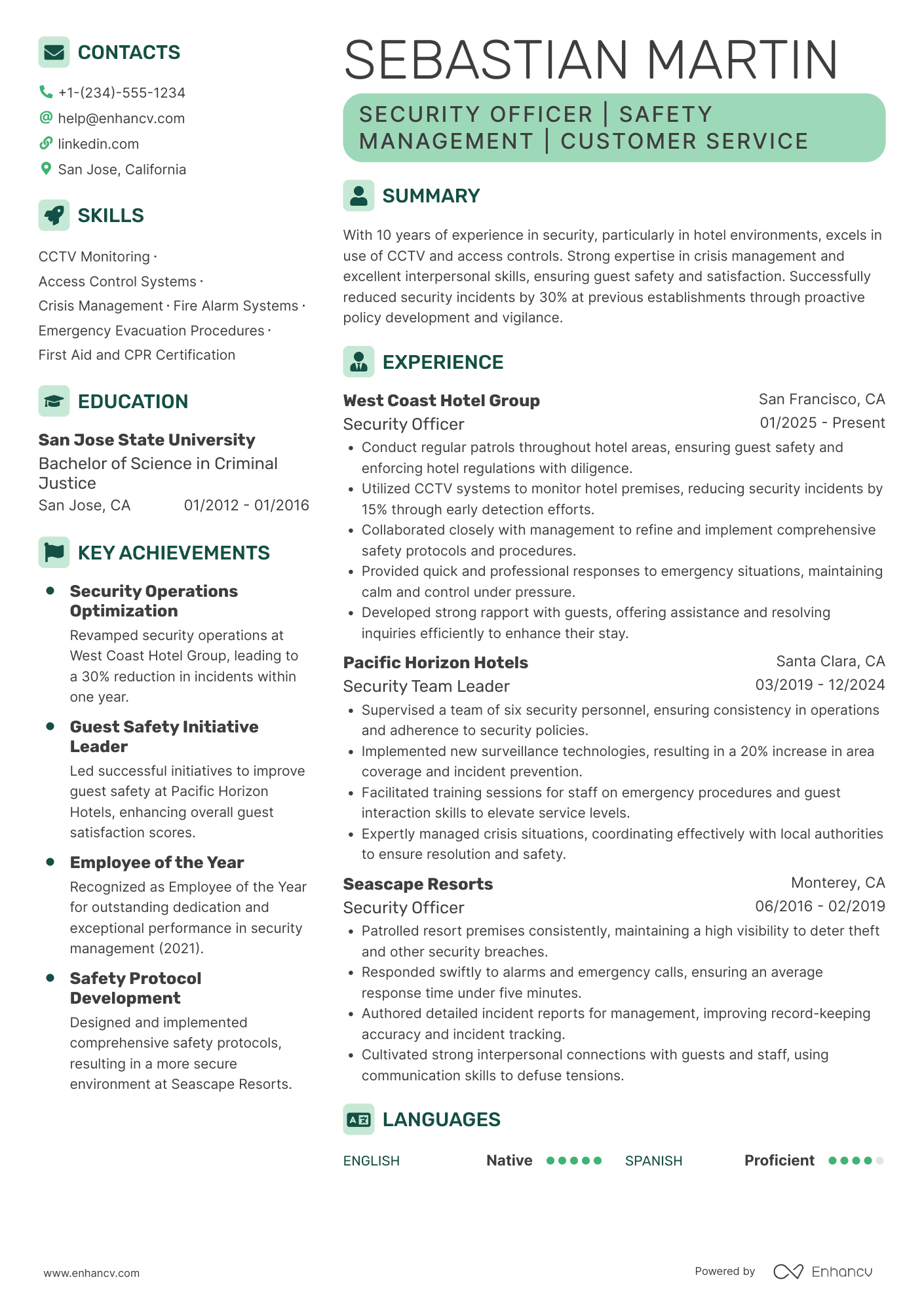 Hotel Security Officer Resume Example