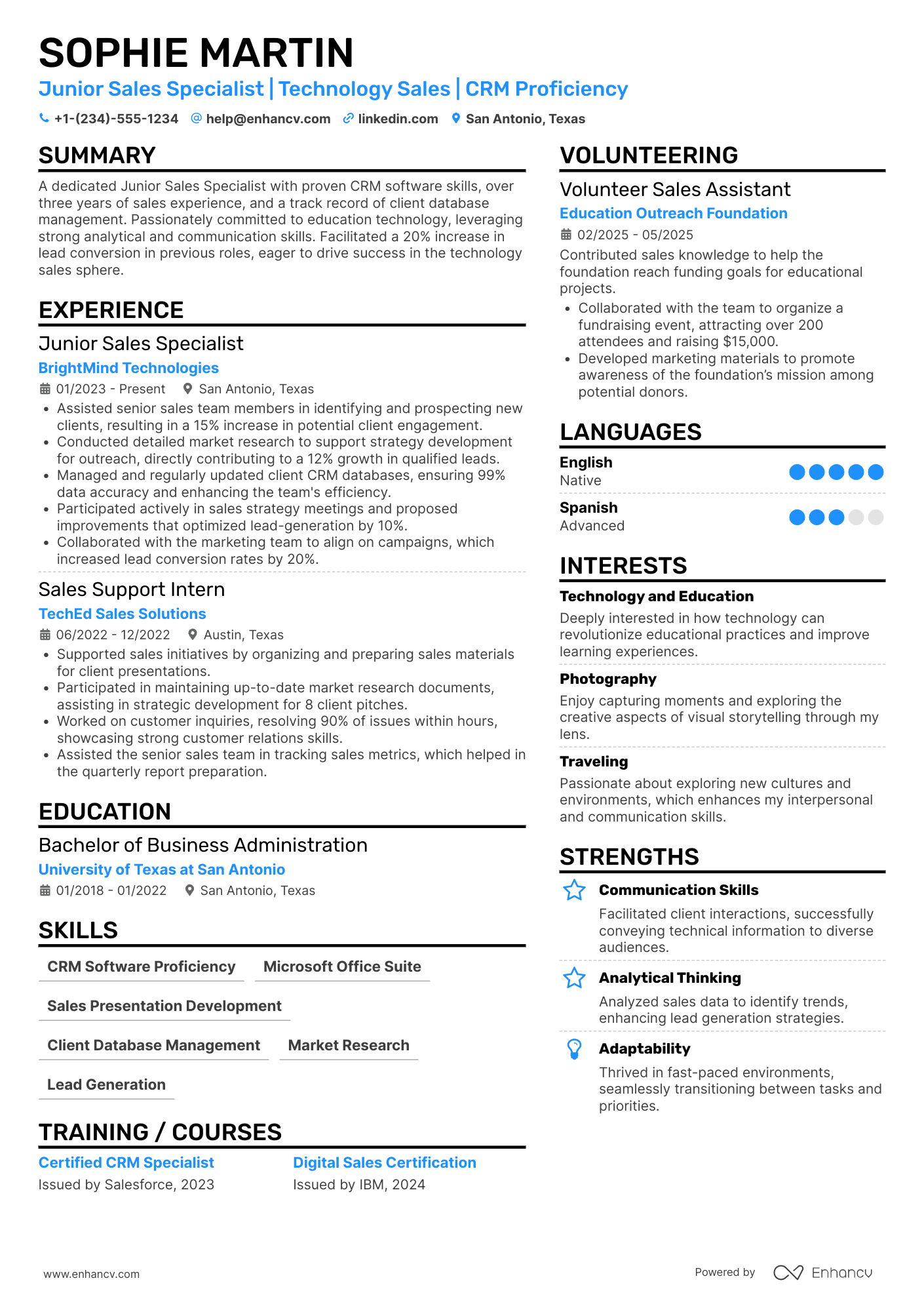 Junior Sales Representative Resume Example