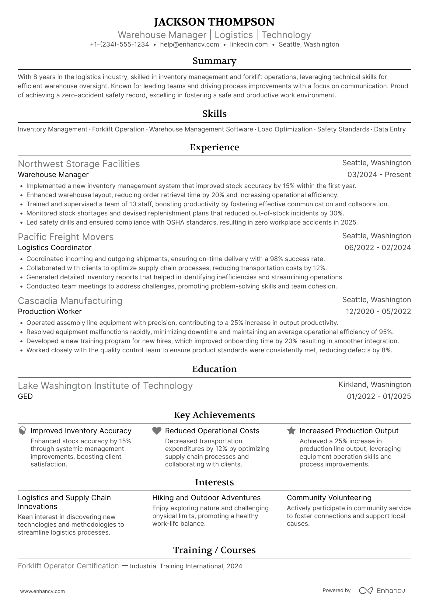 Warehouse Clerk Resume Example