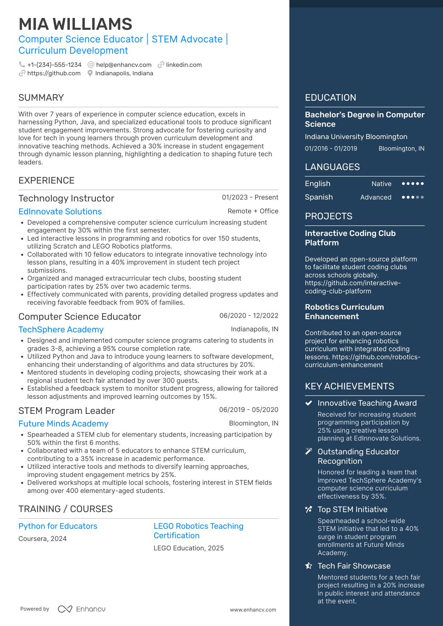 After School Computer Science Teacher Resume Example