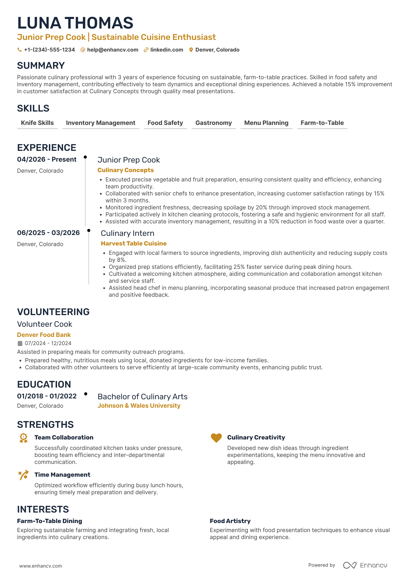 Junior Prep Cook Resume Example