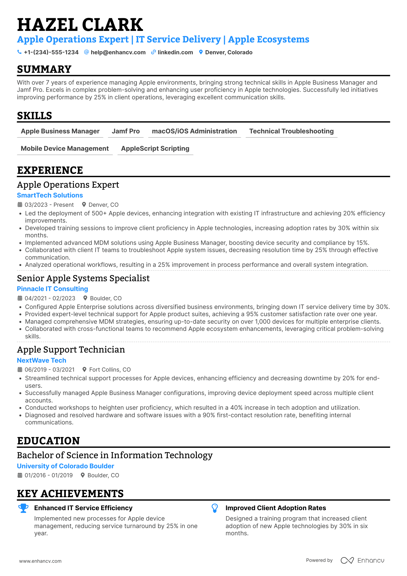 Apple Operations Expert Resume Example