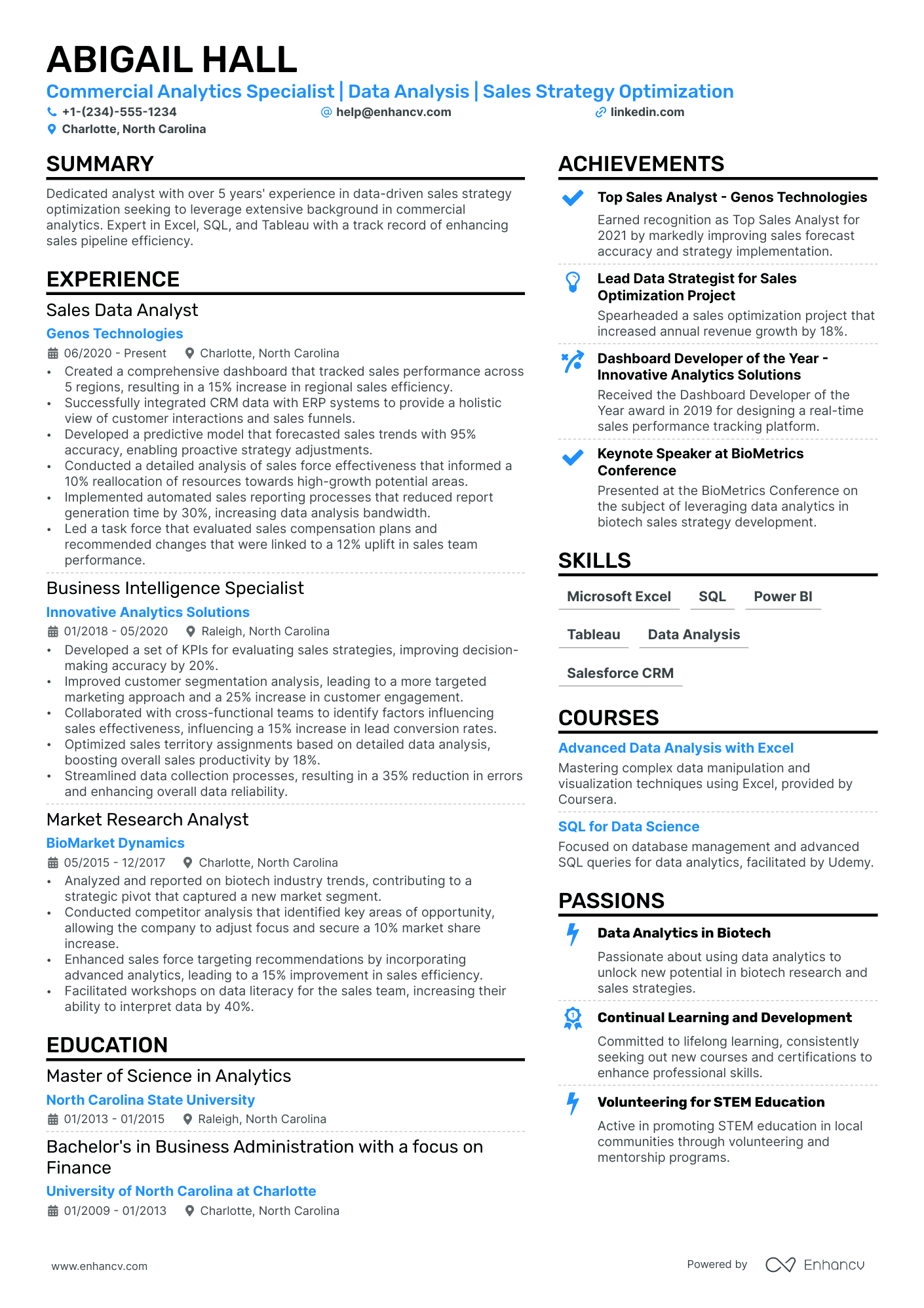 Sales Analyst Resume Example