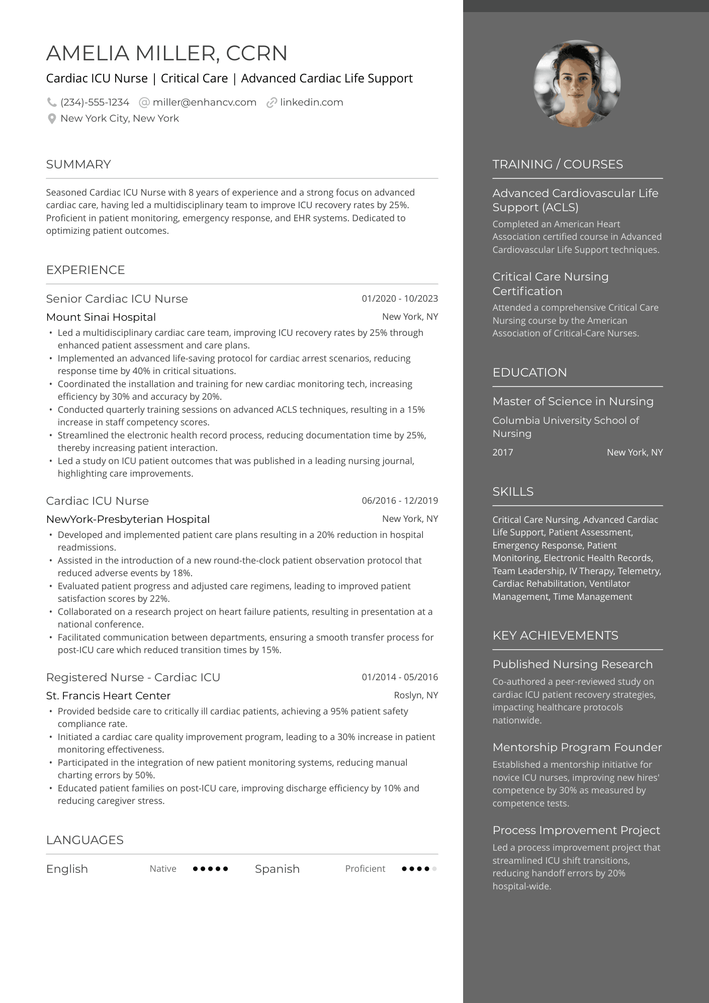 Cardiac ICU Nurse CVICU/CICU Resume Example