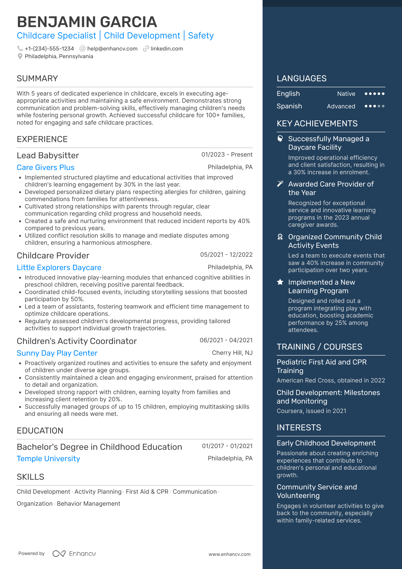 Weekend Babysitter Resume Example