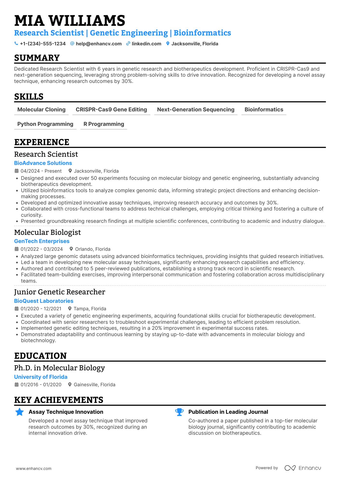 Research Scientist Resume Example