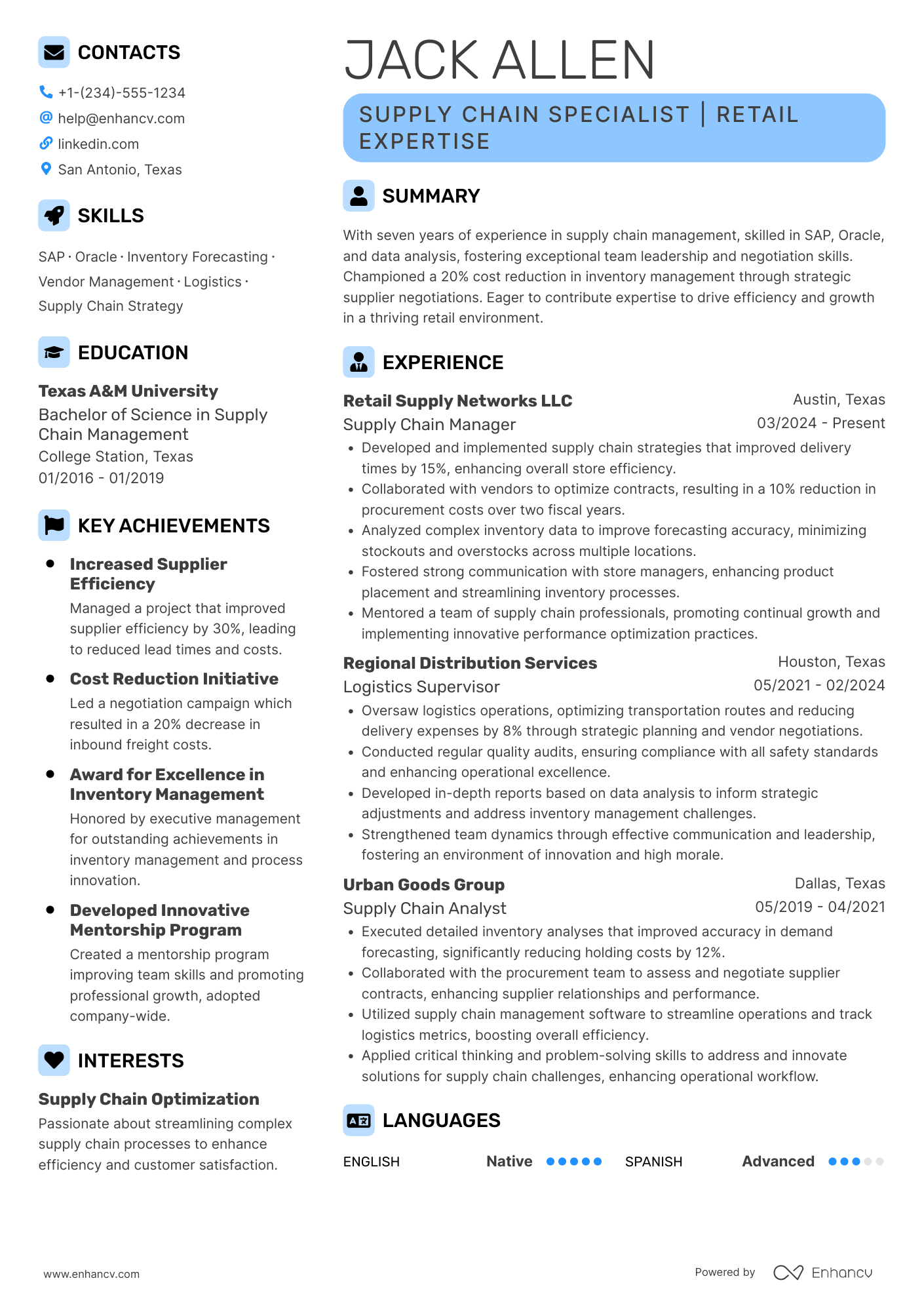 Store Supply Chain Manager Resume Example