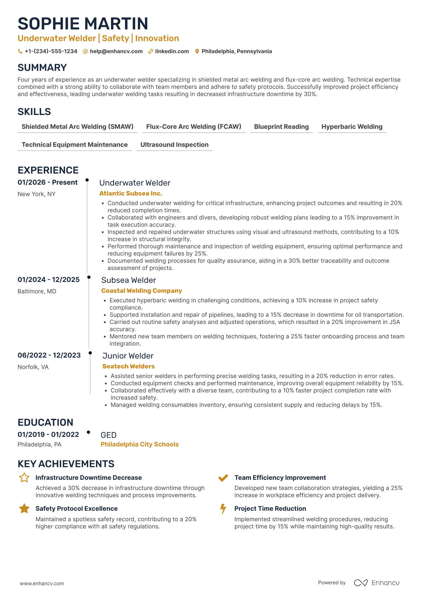 Underwater Welder Resume Example