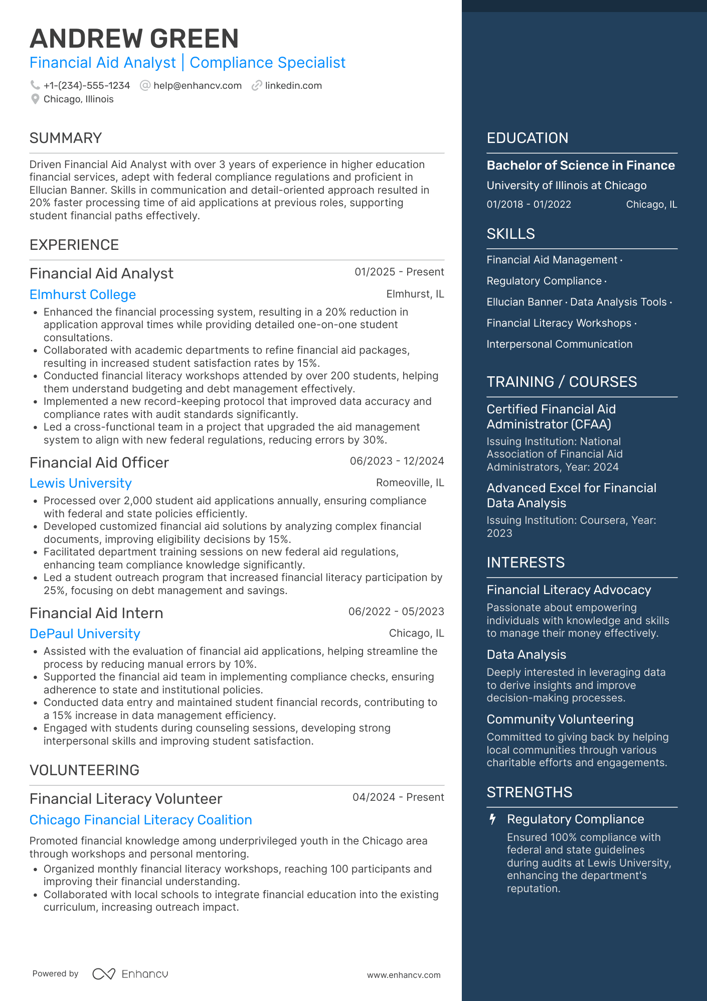Grad School Financial Aid Officer Resume Example