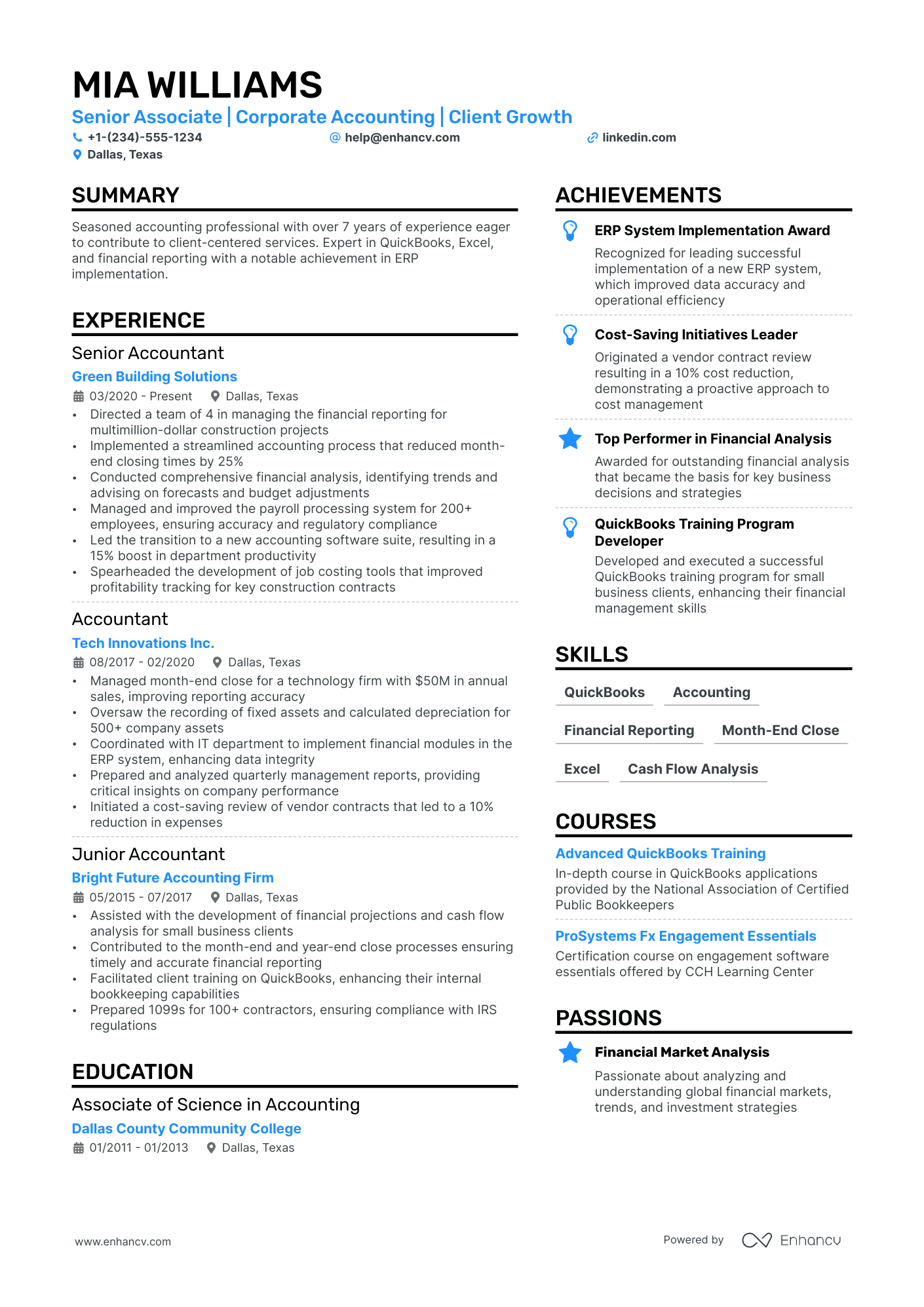 Corporate Accounting Resume Example