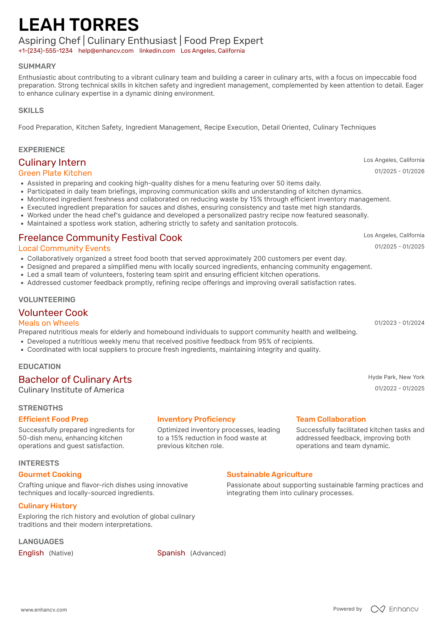 Entry Level Prep Cook Resume Example