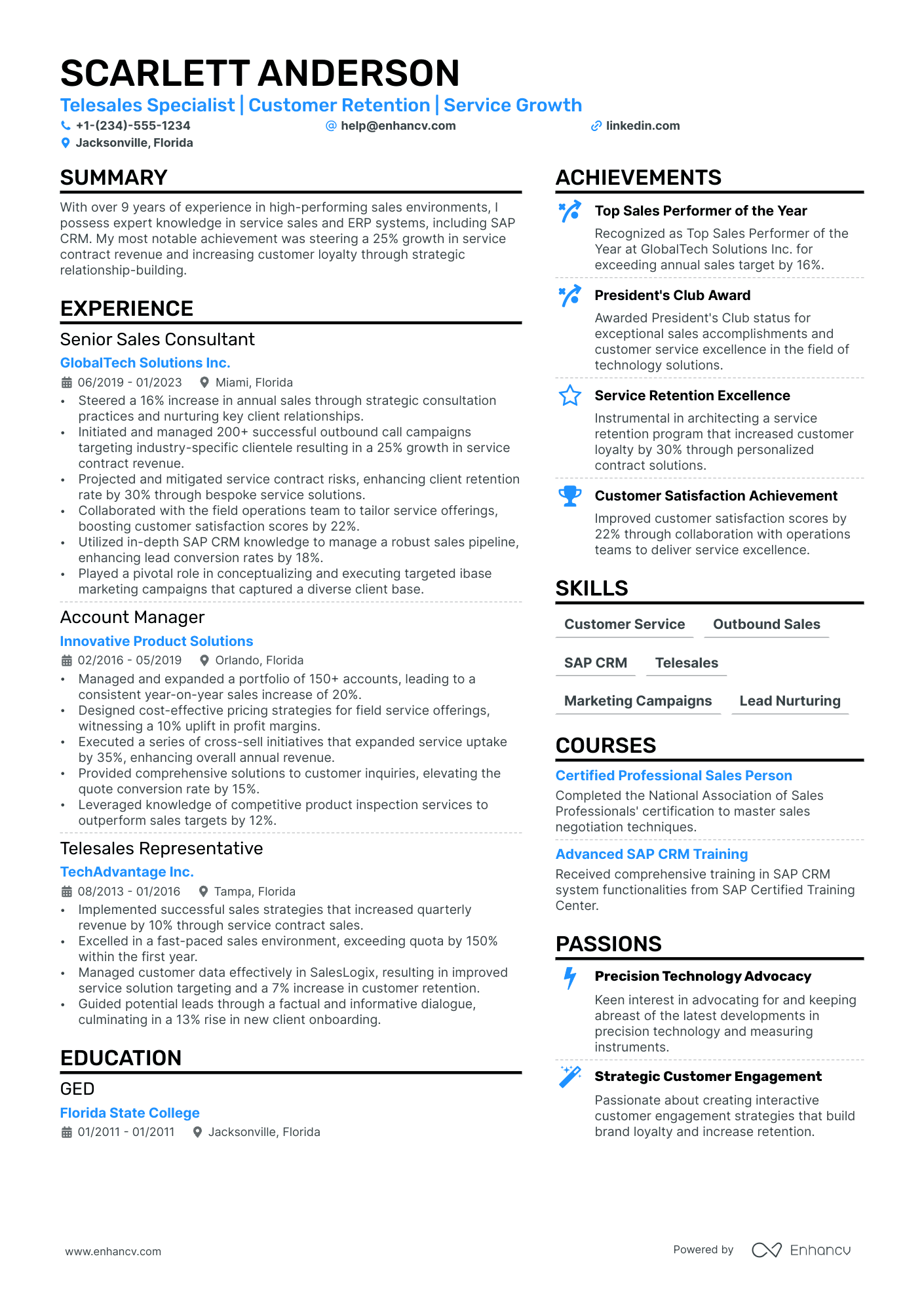 Telesales Representative Resume Example