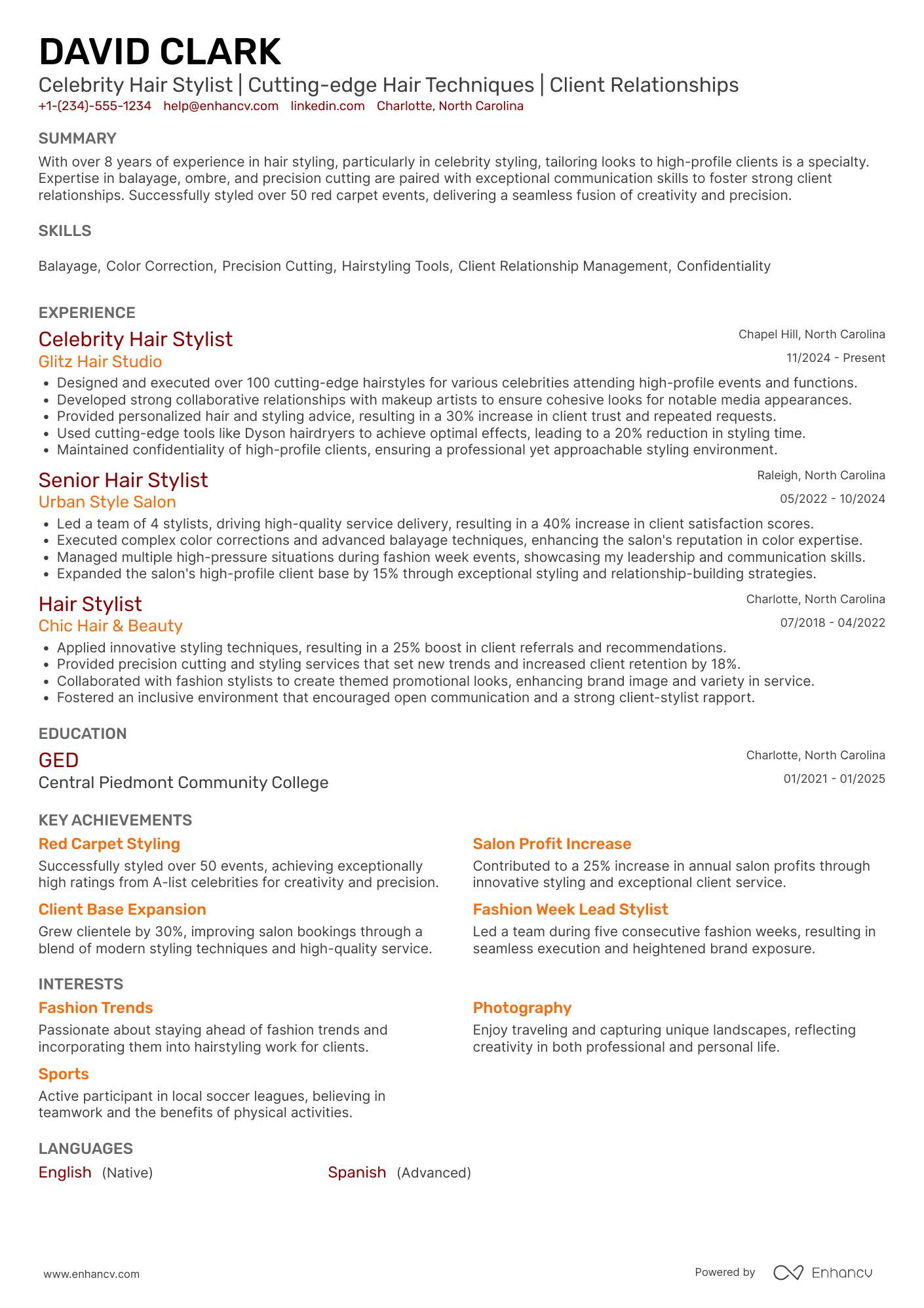 Celebrity Hair Stylist Resume Example