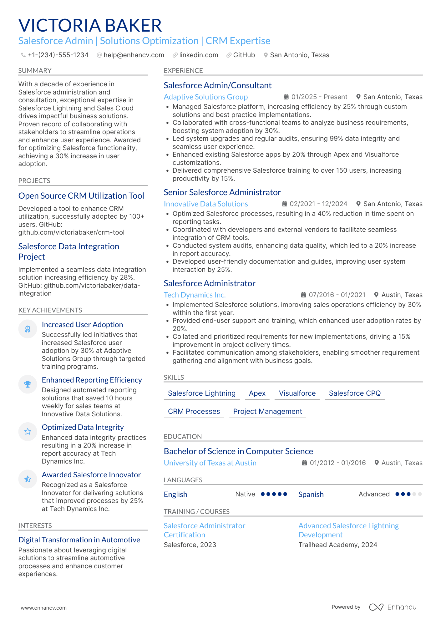 Salesforce Admin/Consultant Resume Example