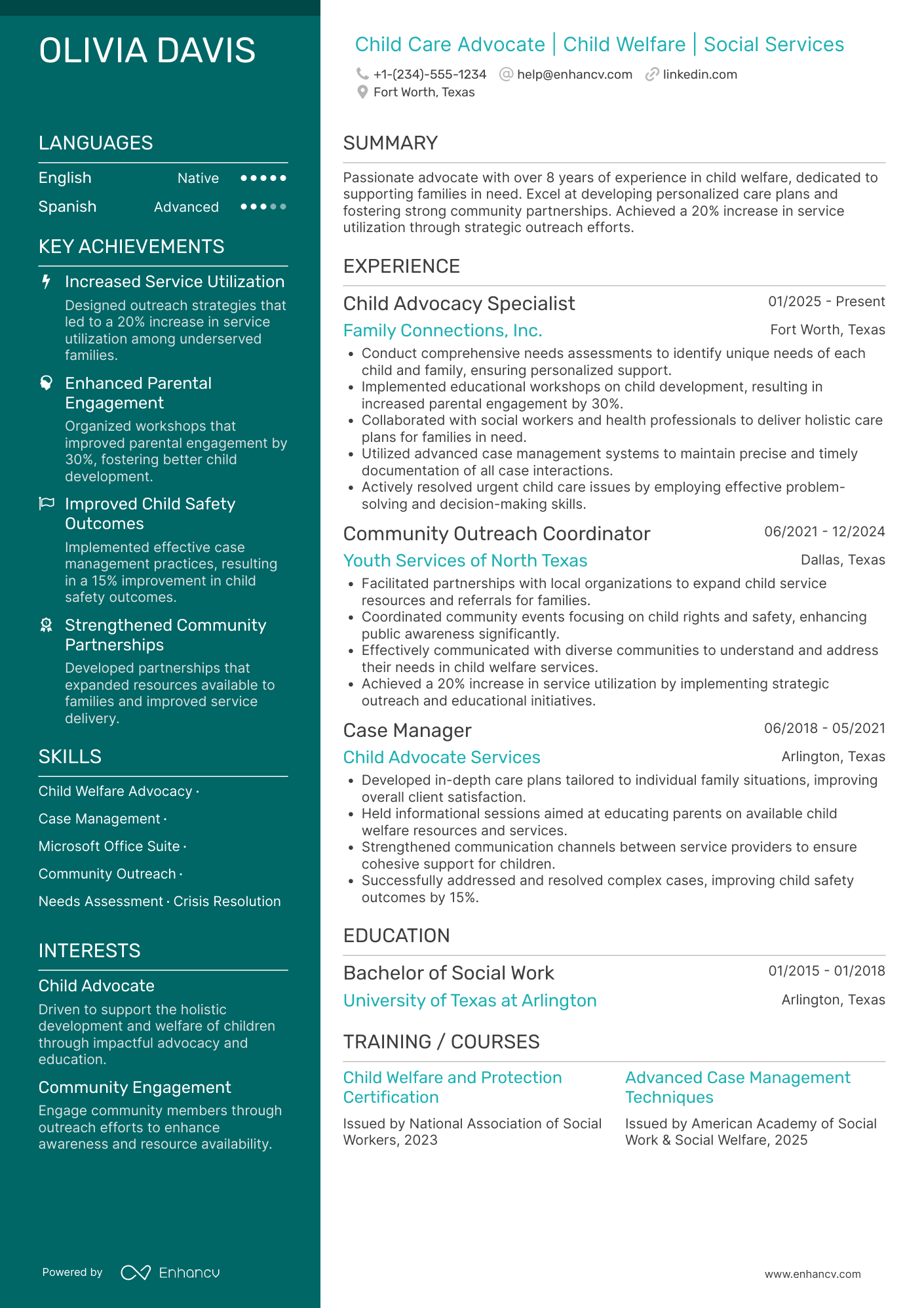 Child Care Advocate Resume Example
