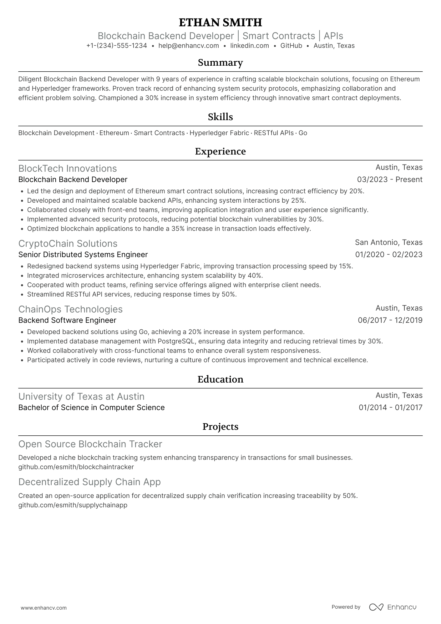 Blockchain Backend Developer Resume Example