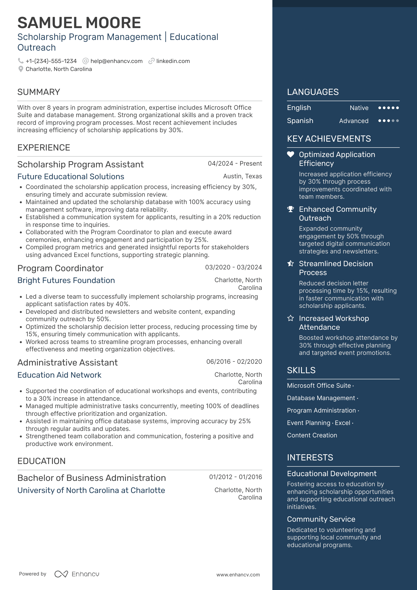 Scholarship Program Assistant Resume Example