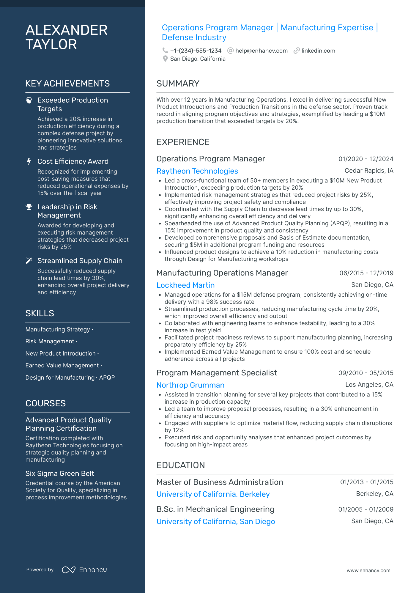 Operations Program Manager Resume Example