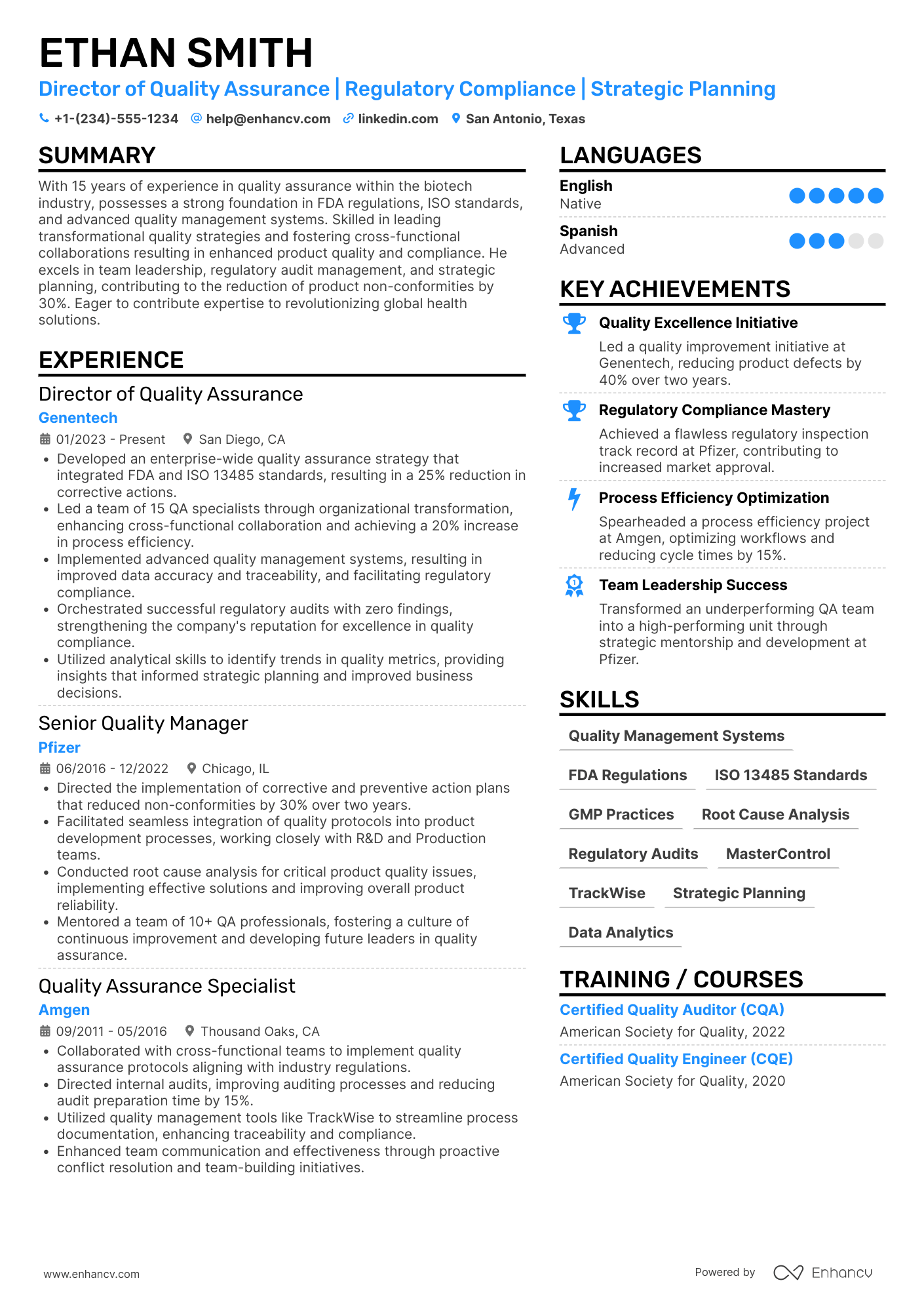 Director of Quality Assurance Resume Example