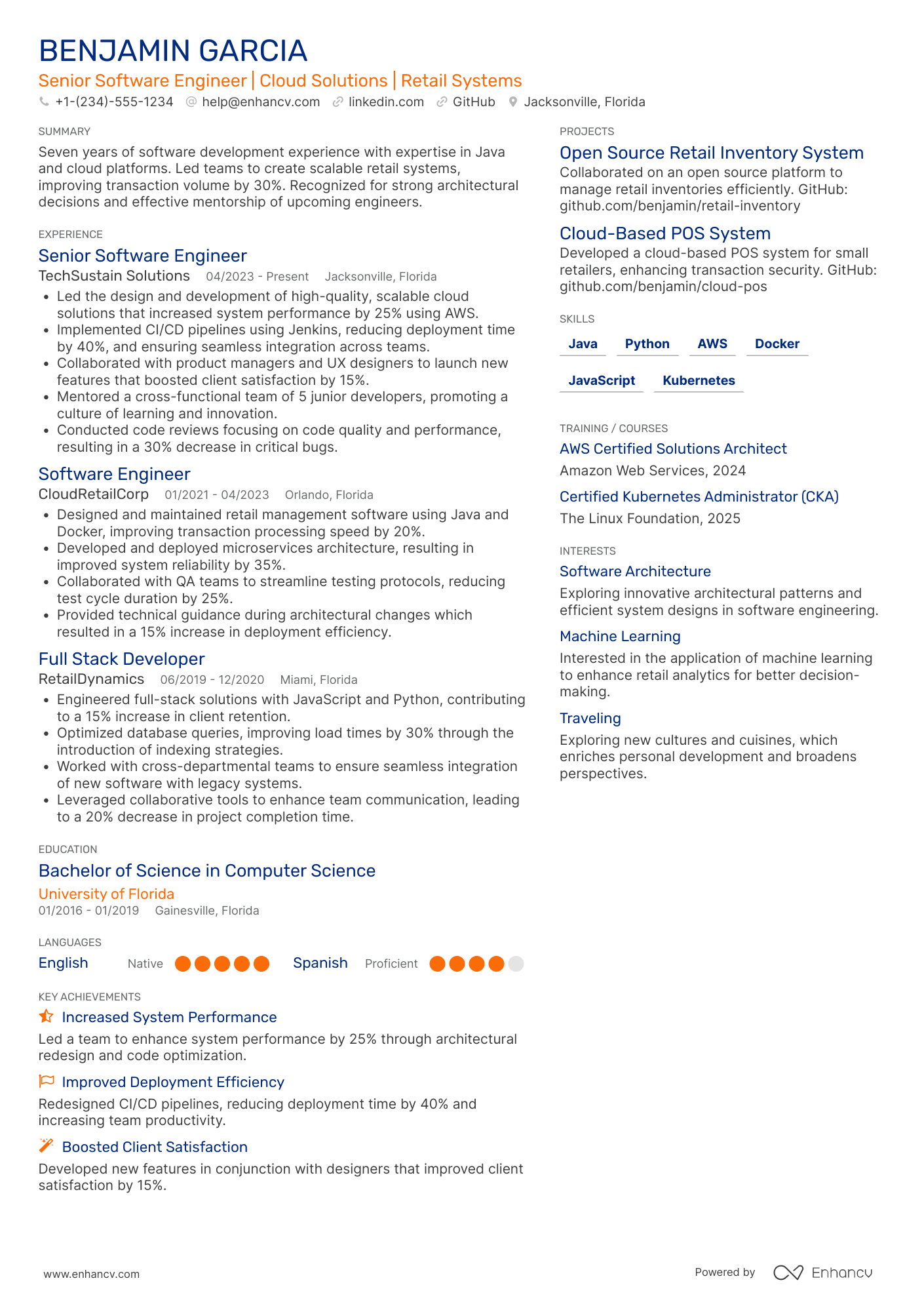 Senior Software Engineer Resume Example